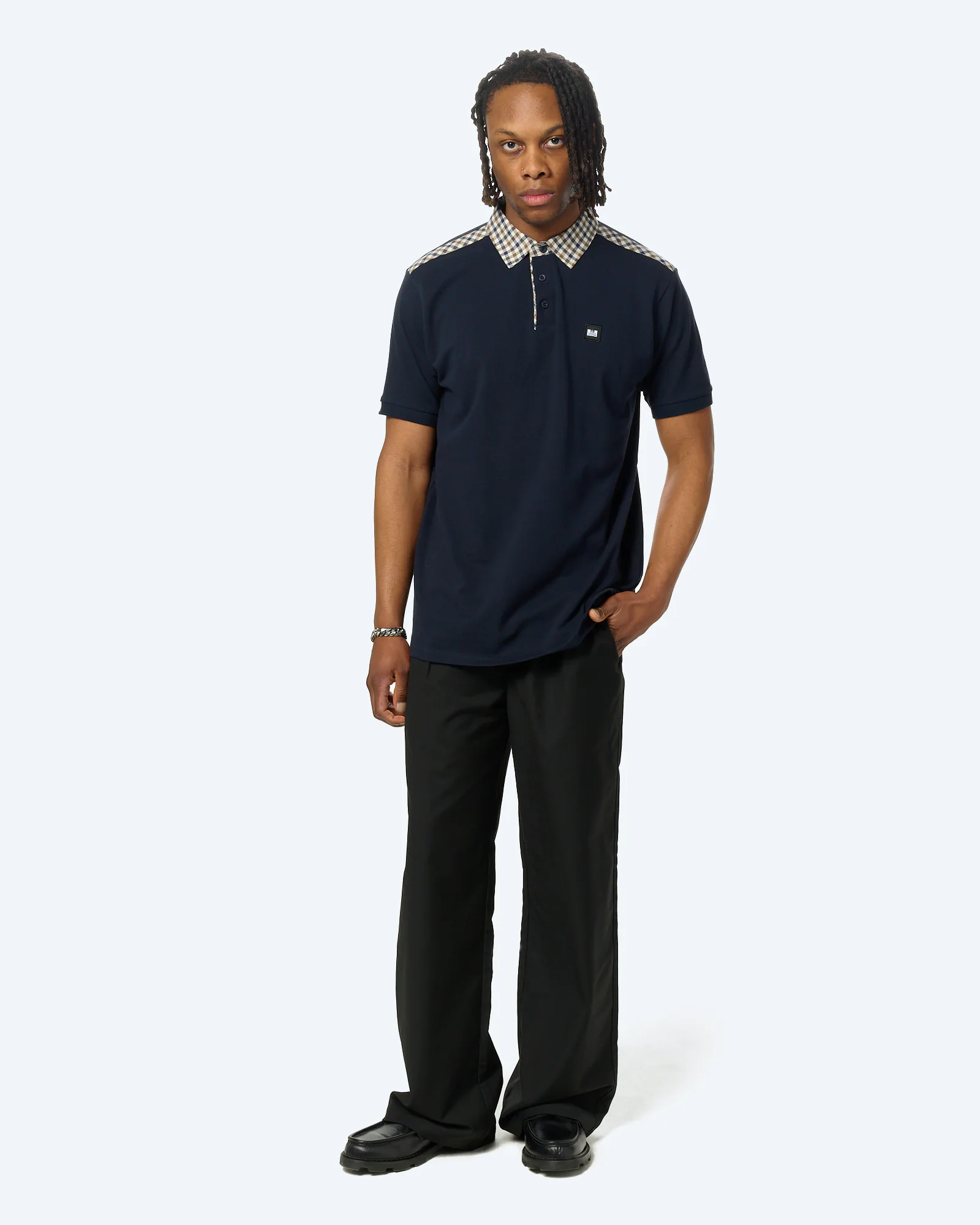 Weekend Offender Costa Mid House Check Collar Polo Navy