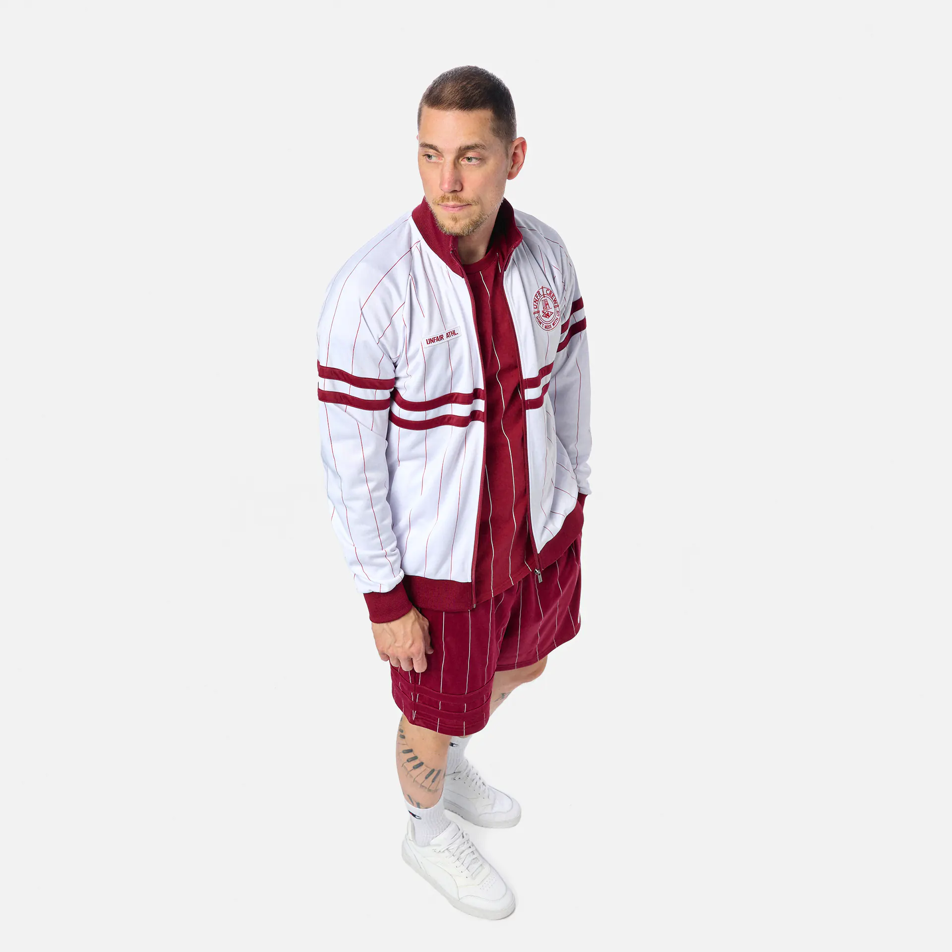 Unfair Athletics DMWU Tracktop Pinstripes White/Burgundy