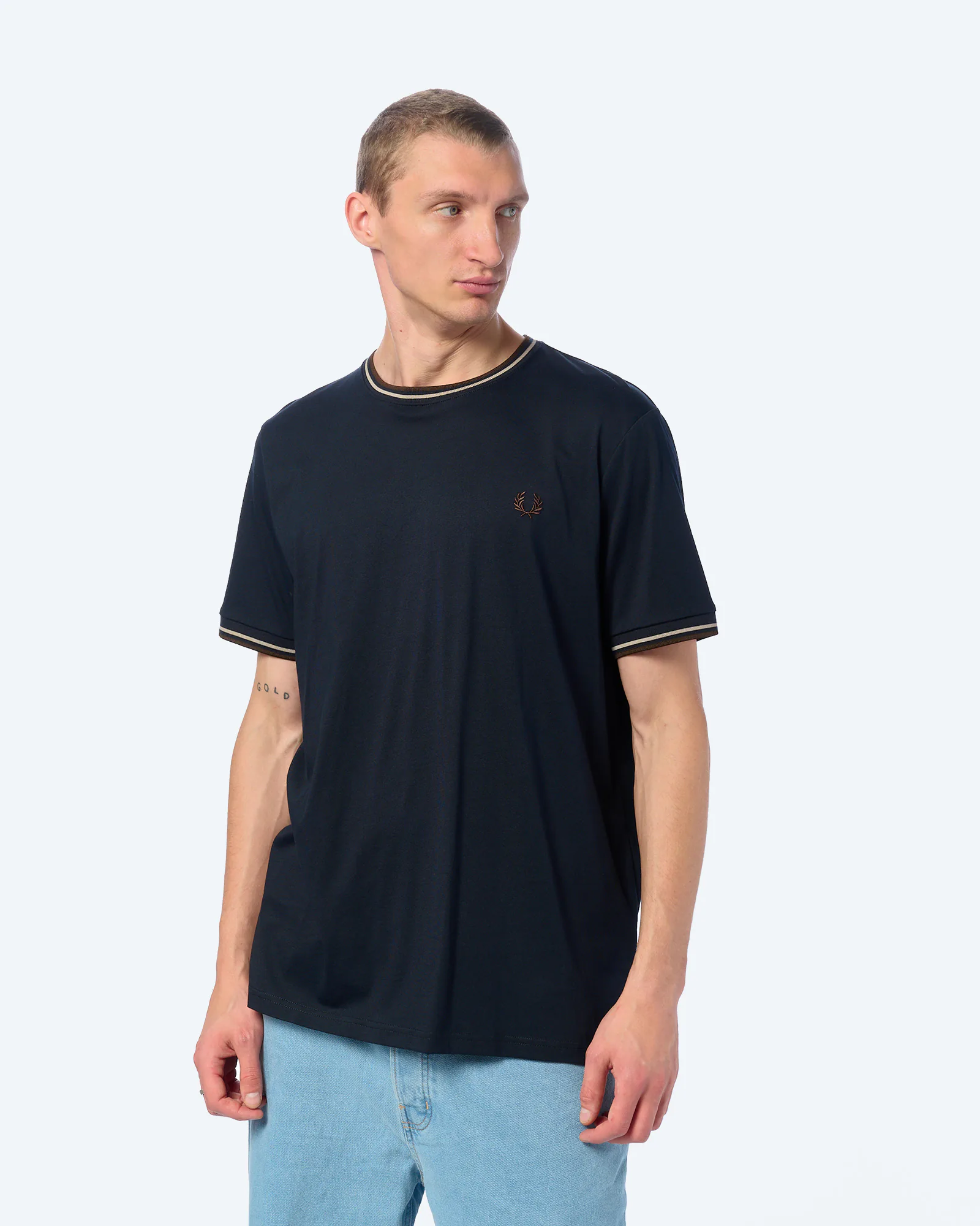 Fred Perry Twin Tipped T-Shirt Navy/Warm Oat/Burnt Tobacco