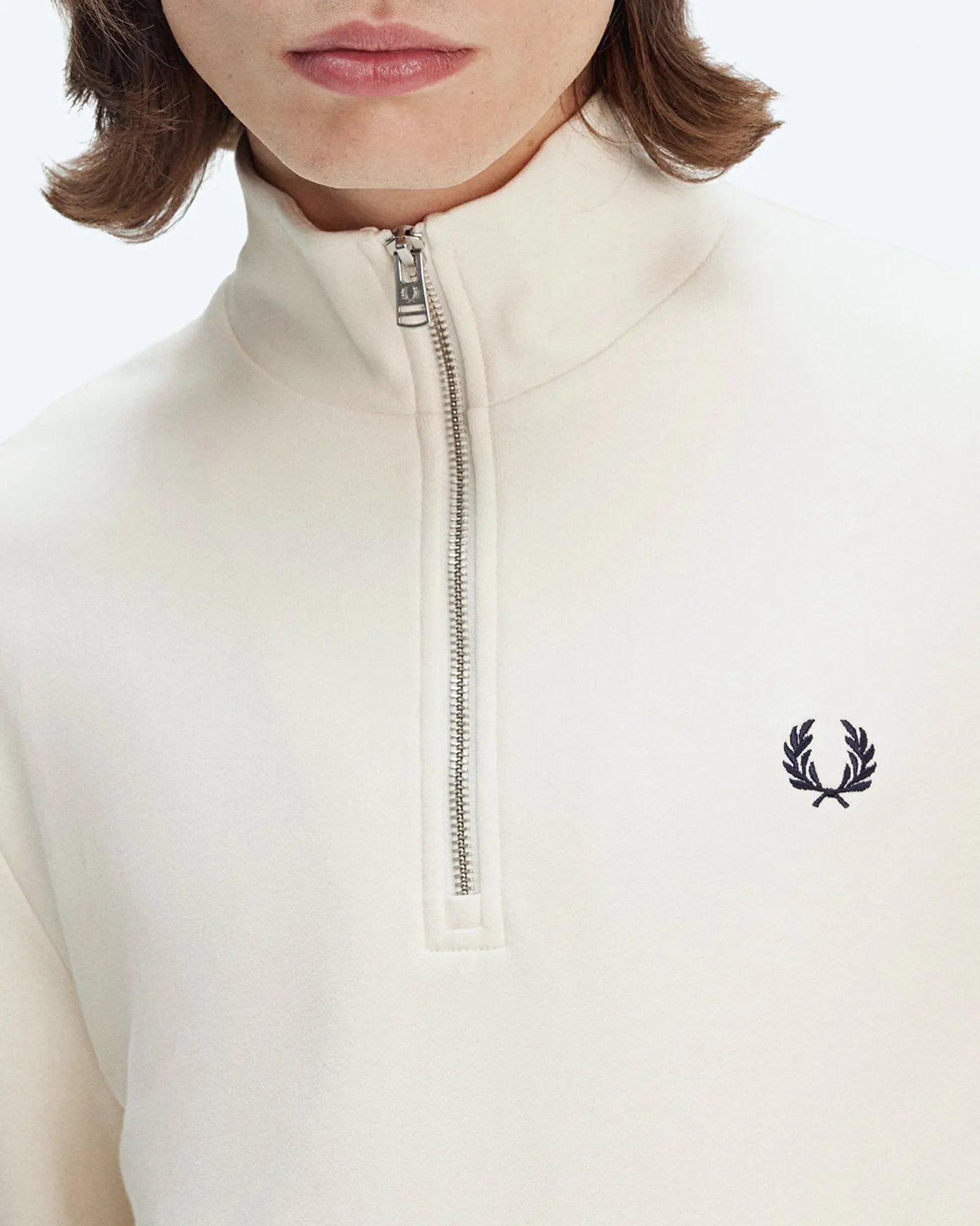 Fred Perry Half Zip Sweatshirt Ecru/Tennis Blue