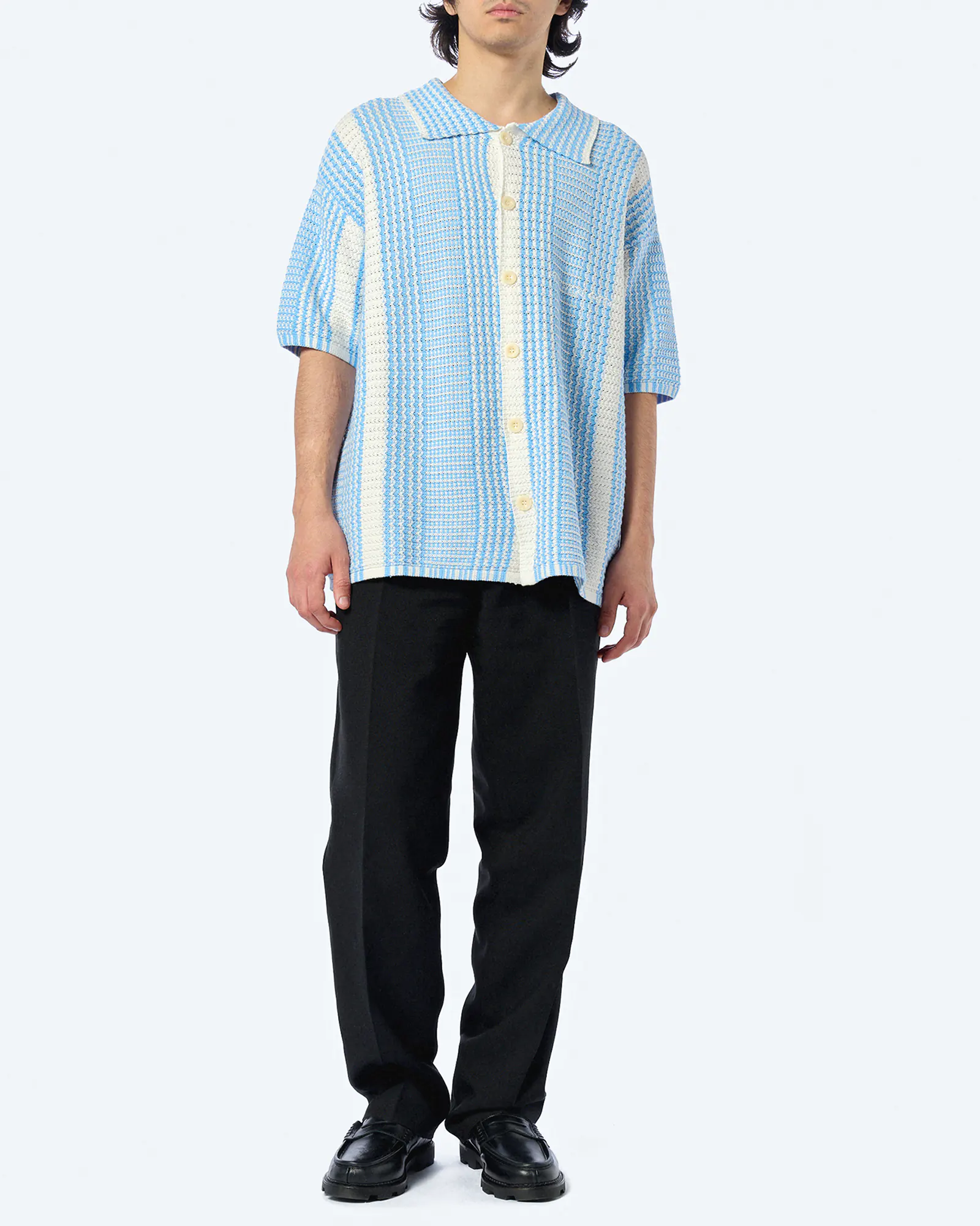 Another Cotton Oversized Mesh Knit Summer Shirt Blue Another Cotton Oversized Mesh Knit Summer Shirt Blue