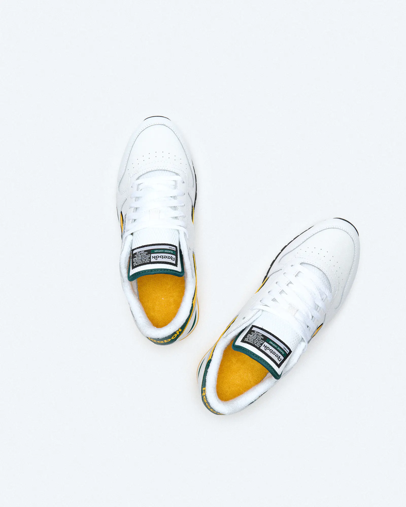 Reebok Classic Leather Sneaker White/Fierce Gold/Collegiate Green Reebok Classic Leather Sneaker White/Fierce Gold/Collegiate Green