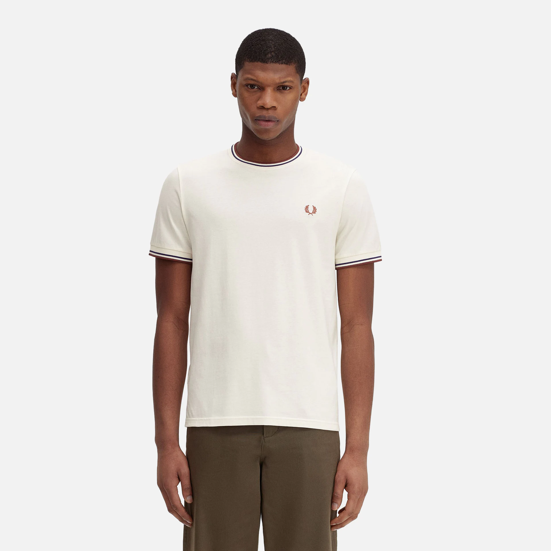 Fred Perry Twin Tipped T-Shirt Ecru/Whiskey Brown