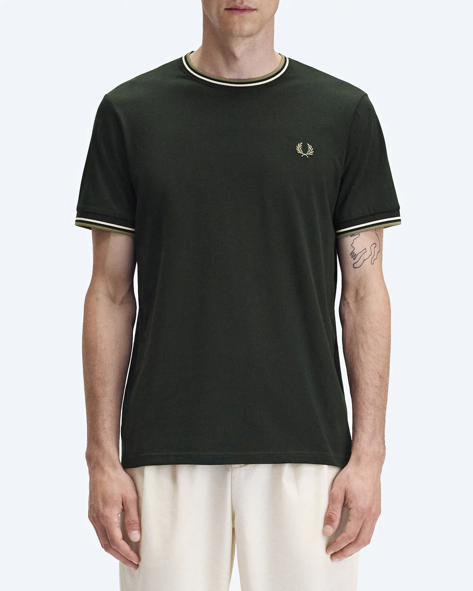 Fred Perry Twin Tipped T-Shirt Night Green/Light Ecru/Olive Mint Fred Perry Twin Tipped T-Shirt Night Green/Light Ecru/Olive Mint