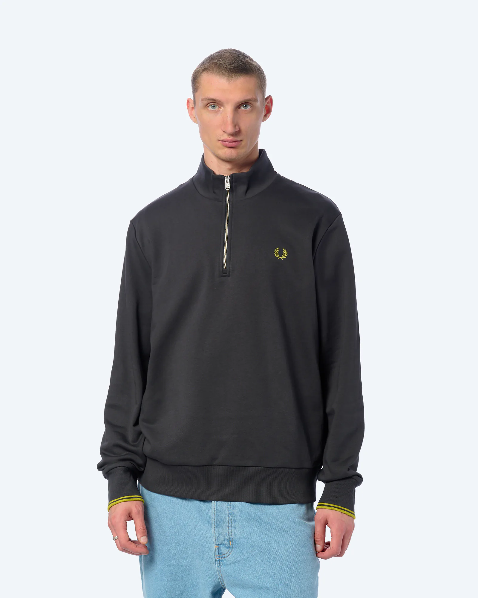 Fred Perry Half Zip Sweatshirt Anchor Grey/Tennis Ball Yellow