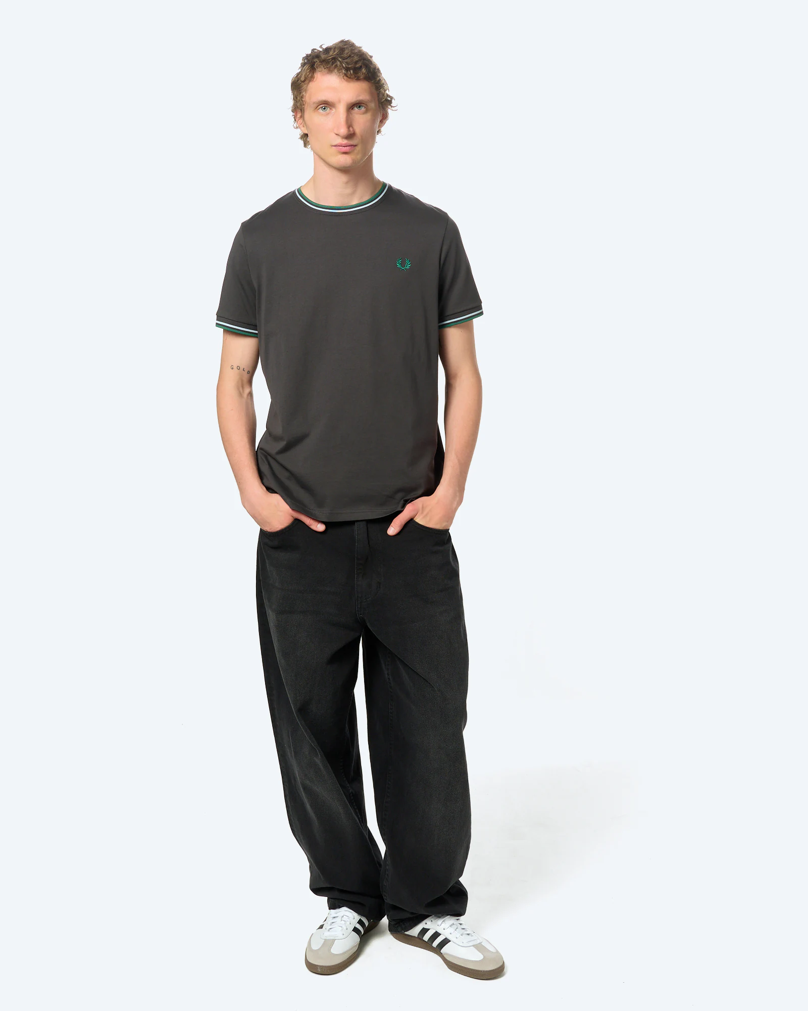 Fred Perry Twin Tipped T-Shirt Anchor Grey / Light Ice / Sport Green