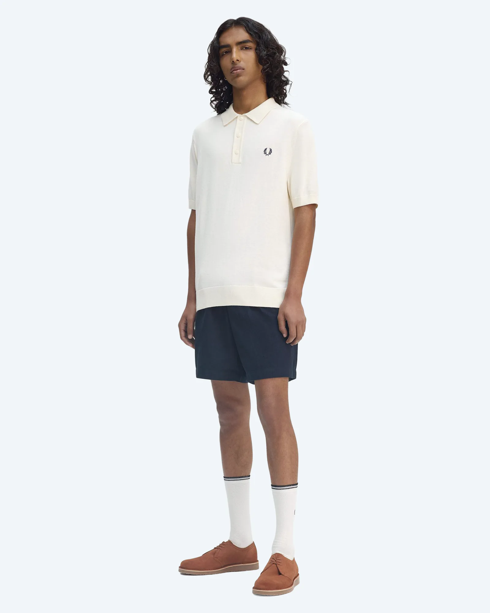 Fred Perry Cotton Knitted Polo Shirt Ecru