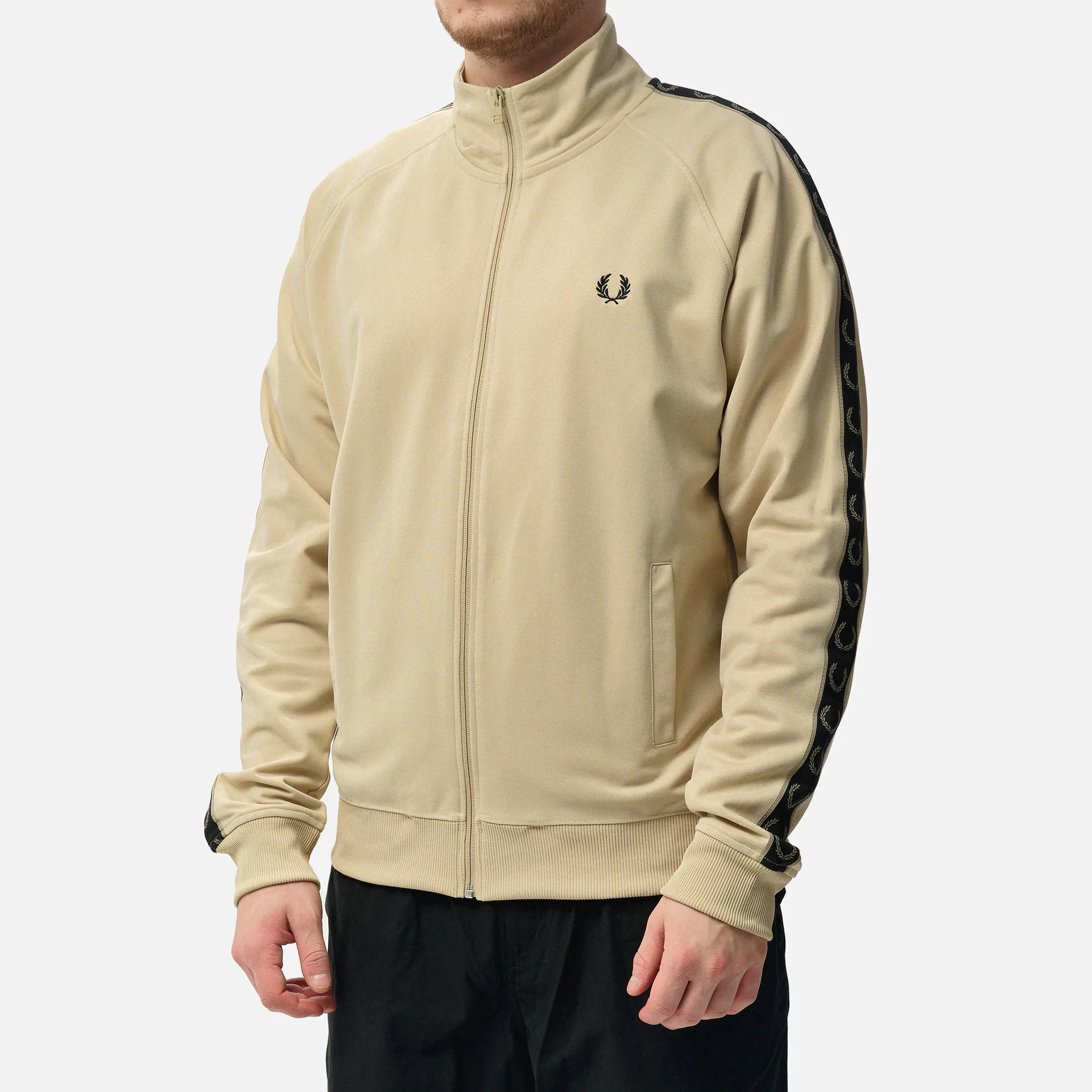 Fred Perry Contrast Taped Track Jacket Oatmeal/Warm Grey