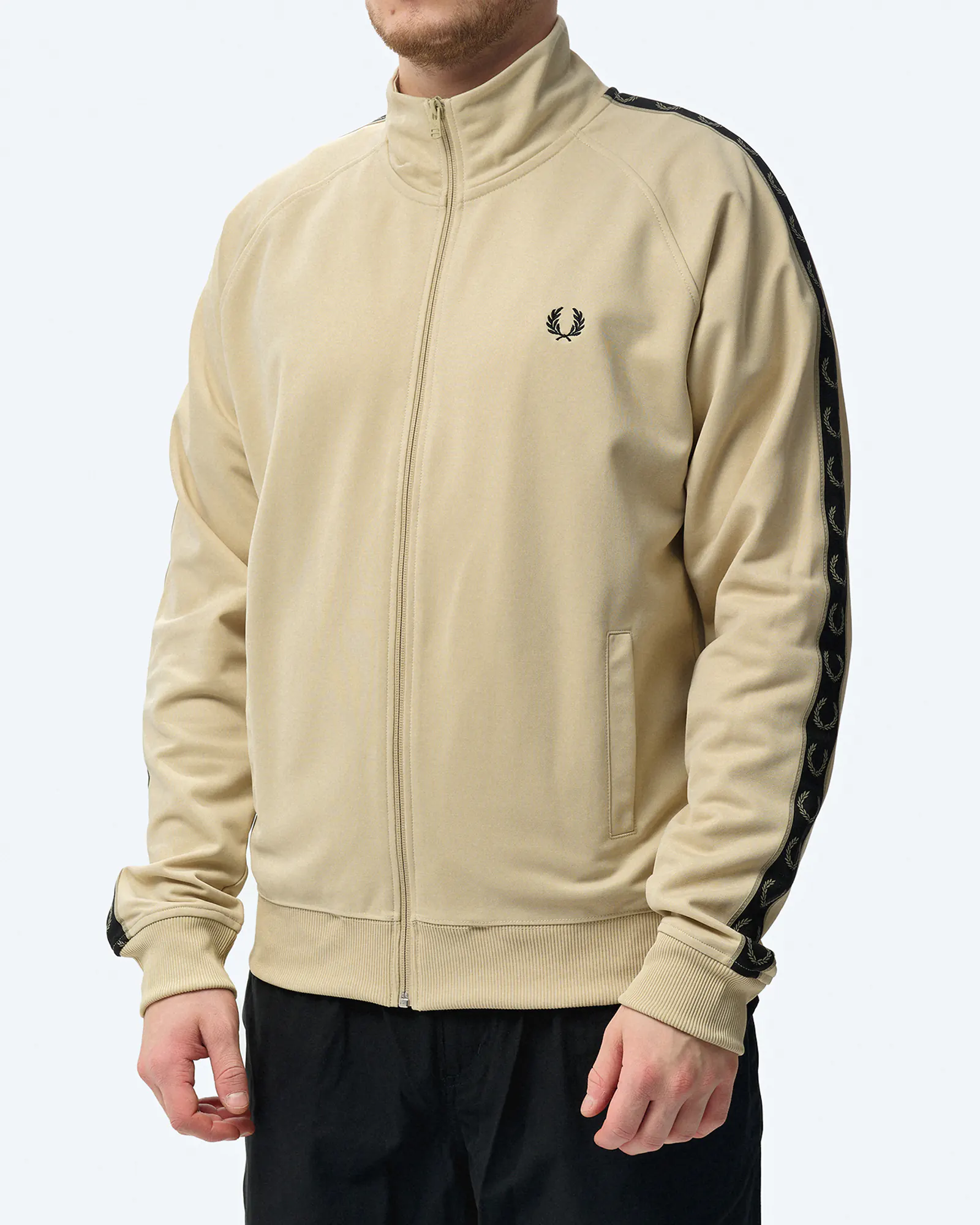Fred Perry Contrast Taped Track Jacket Oatmeal/Warm Grey