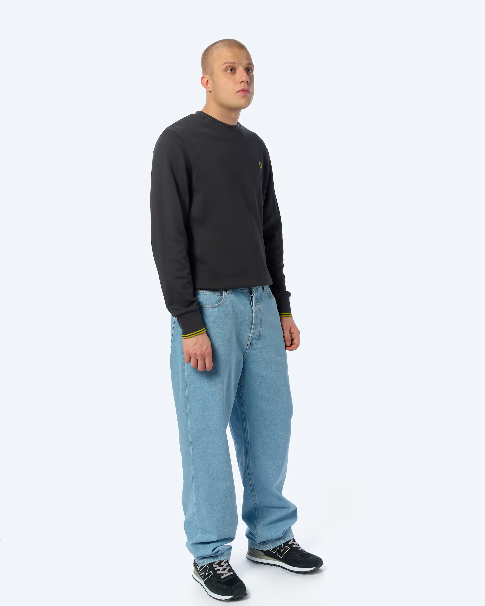 Fred Perry Crew Neck Sweatshirt Anchor Grey/Tennis Ball Yellow