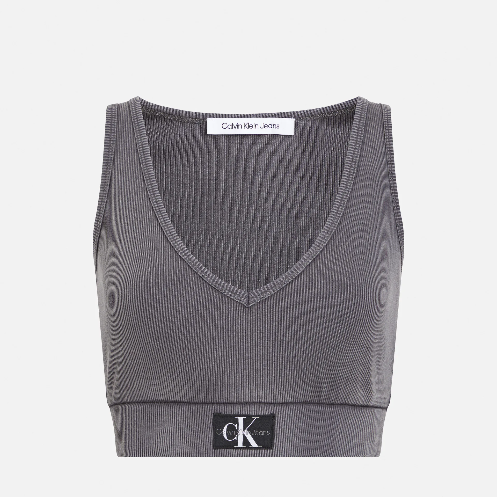 Calvin Klein Jeans Rib Crop V-Neck Top Washed Black