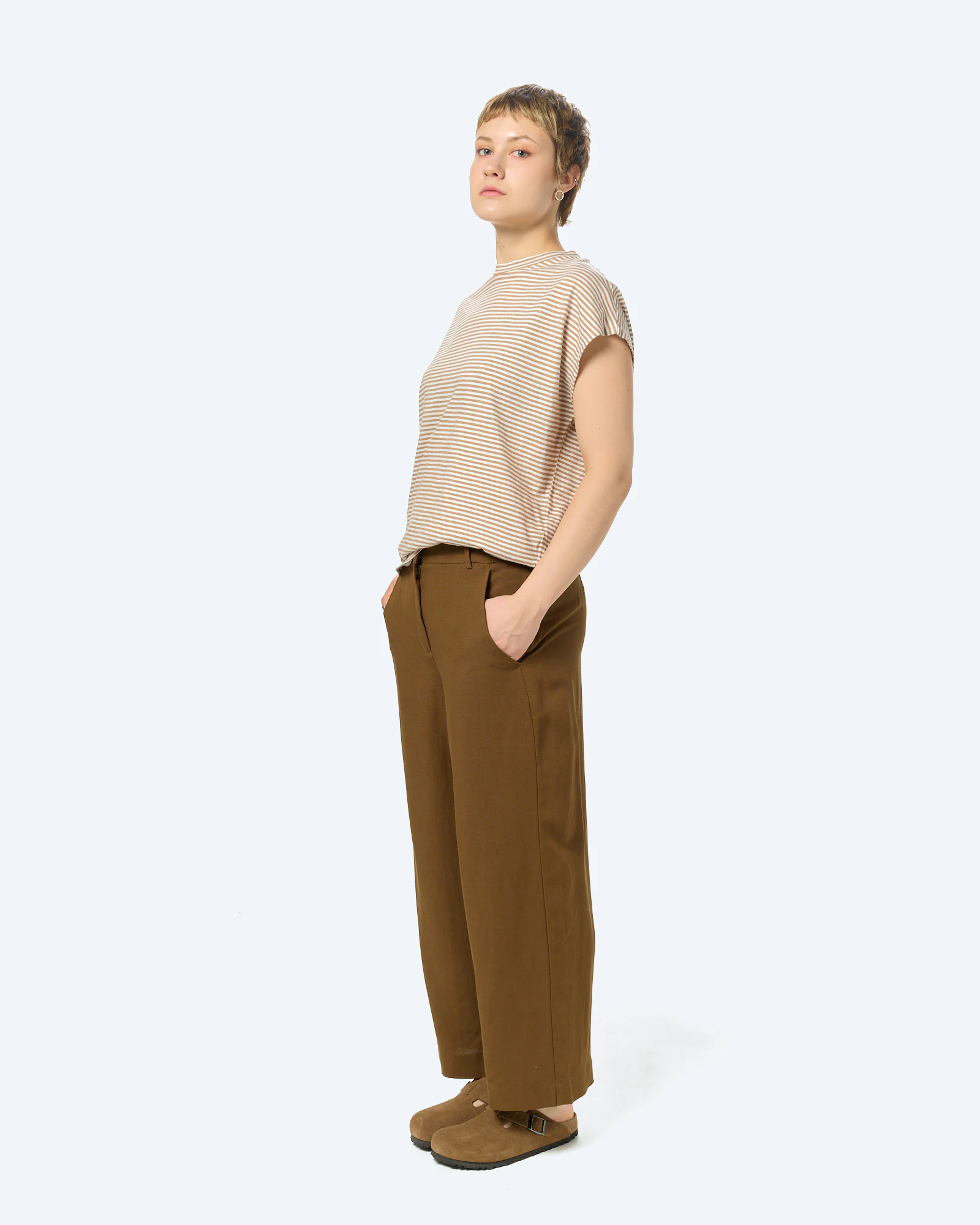 SLUB JERSEY STRIPE T-SHIRT Oatmilk-Cinnamon Dust