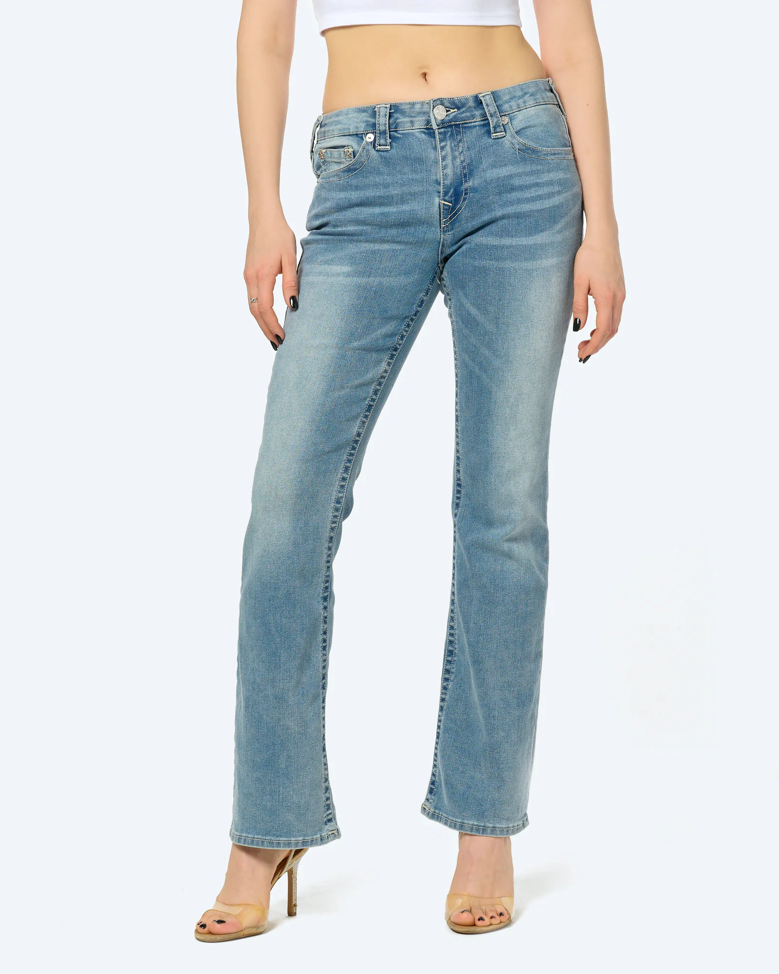 True Religion BECCA Mid Rise Boot Cut Jeans Peak Spot