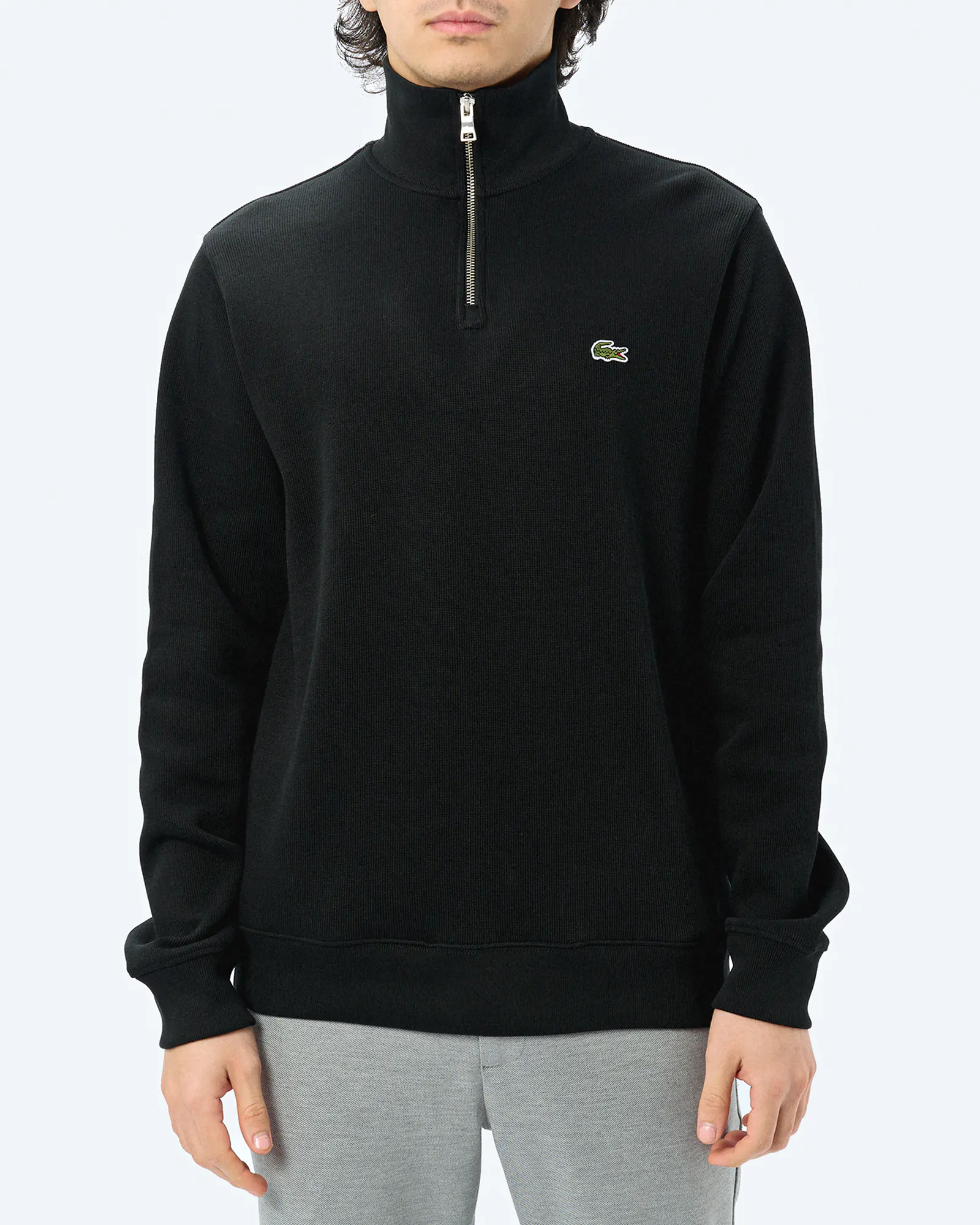 Lacoste Stand-Up Collar Cotton Half-Zip Pullover Black Lacoste Stand-Up Collar Cotton Half-Zip Pullover Black
