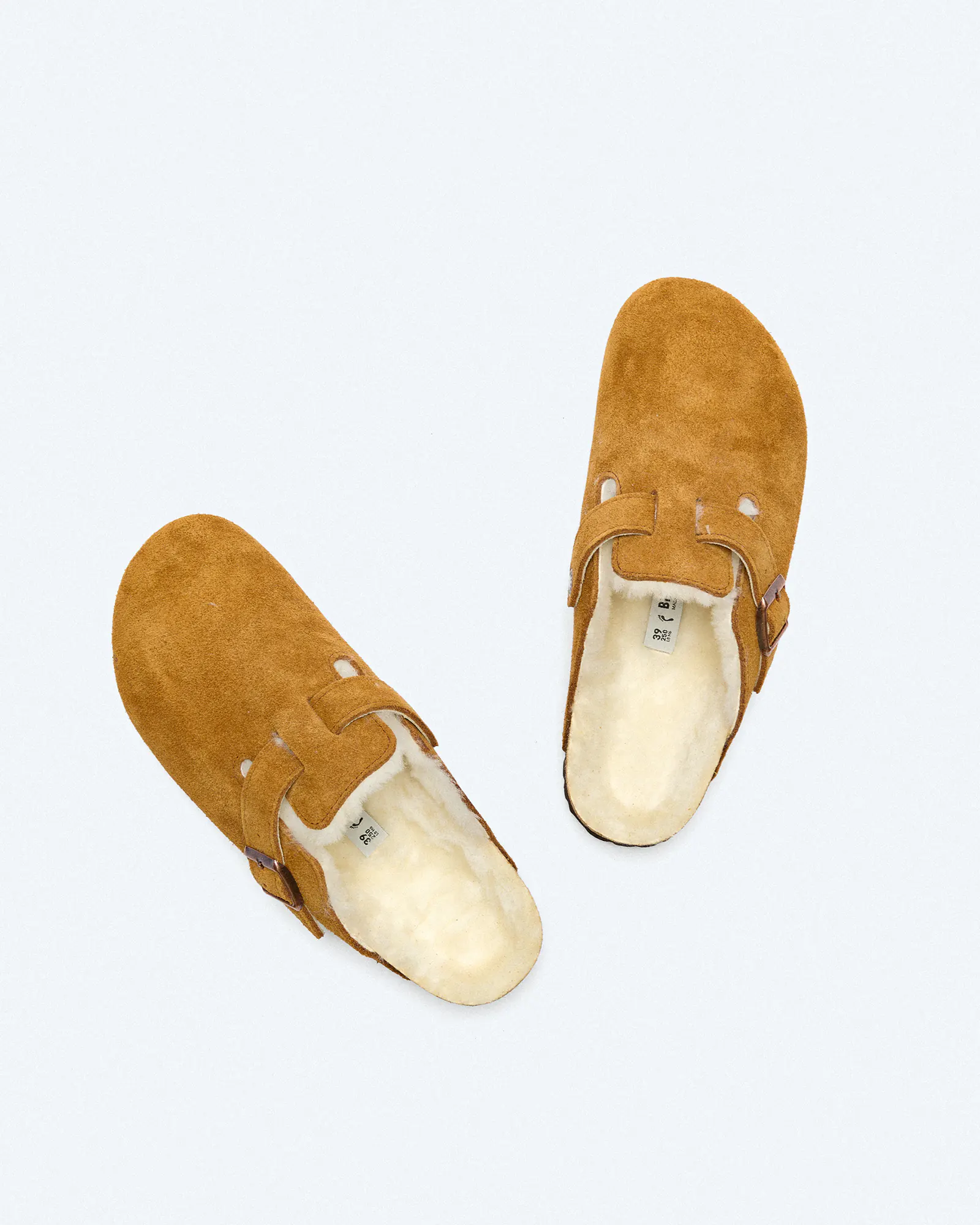 Birkenstock Boston Narrow Shearling Suede Leather/Fur Sandals Mink