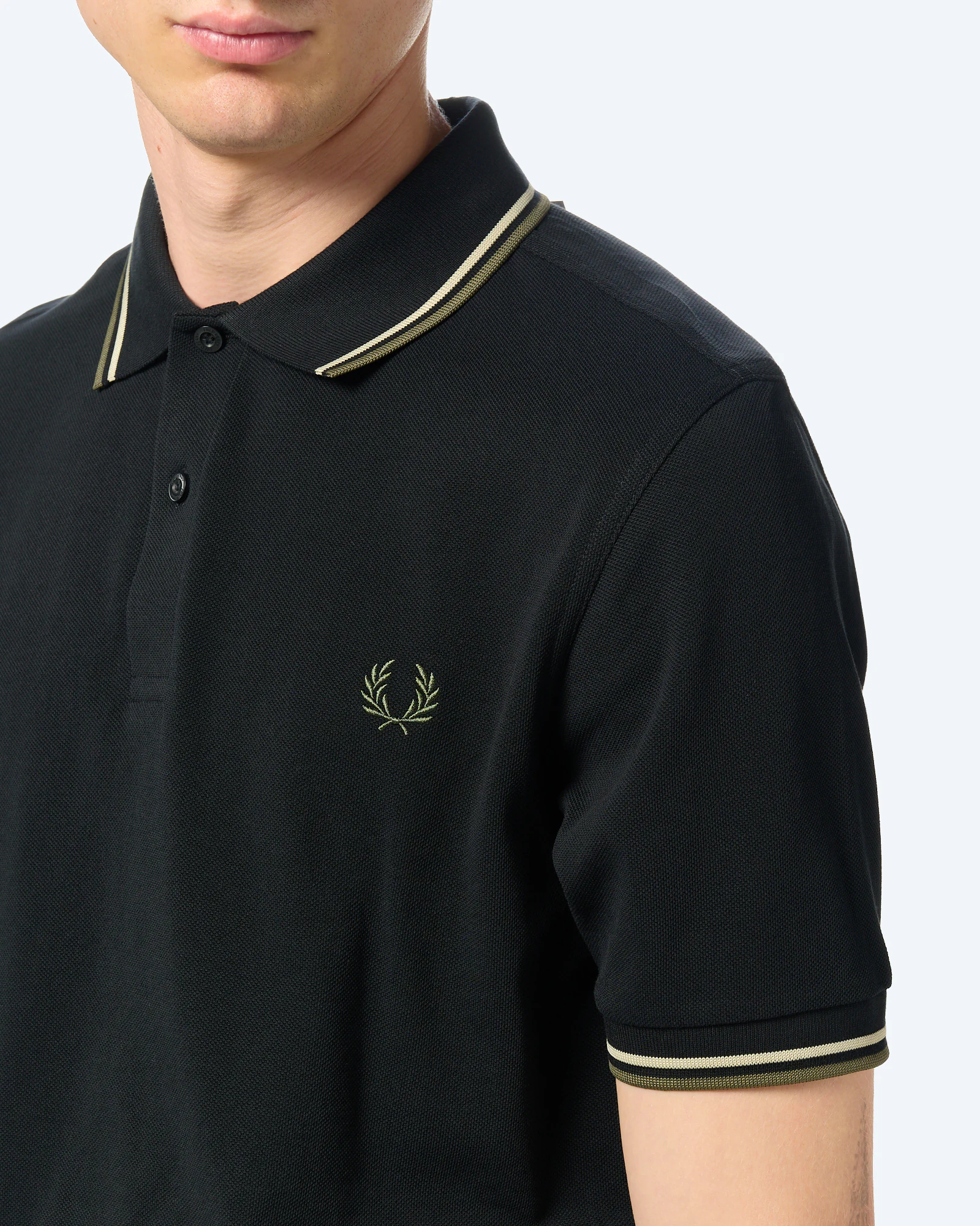 Fred Perry Twin Tipped Polo Shirt Black/Oatmeal/Laurel Wreath Green