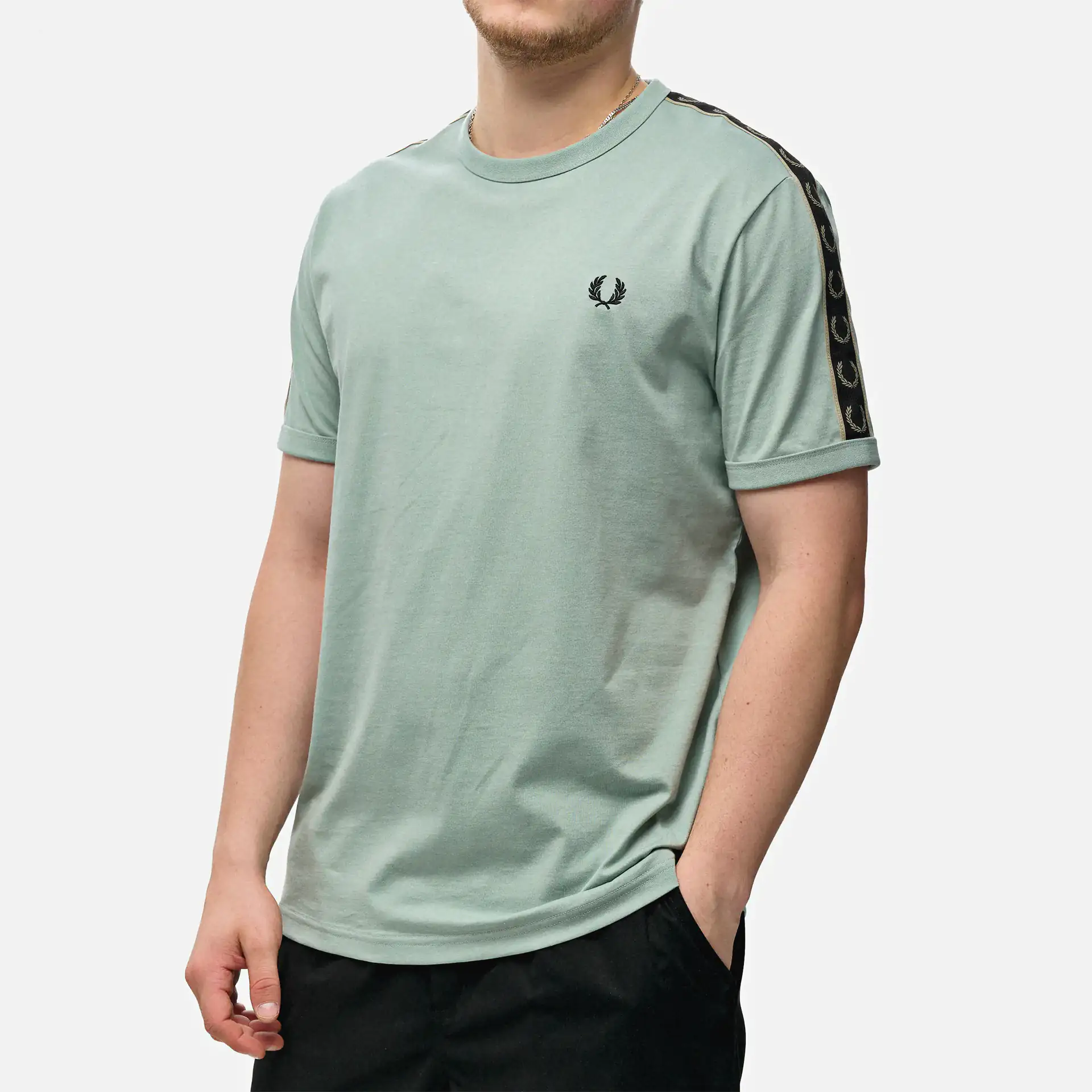 Fred Perry Contrast Tape Ringer T-Shirt Silver Blue/Warm Grey