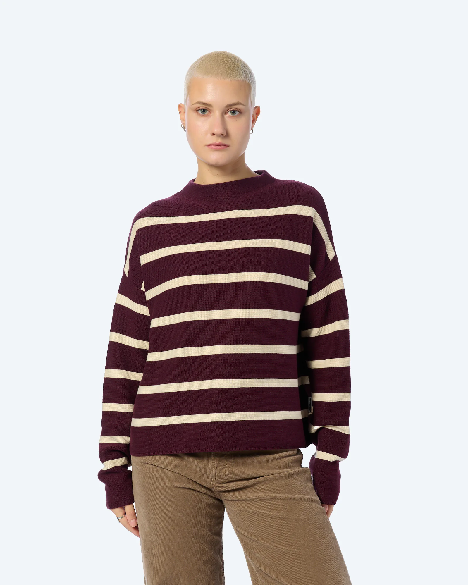 ARMEDANGELS MERINAA STRIPES Pullover Dark Cranberry/Oatmilk