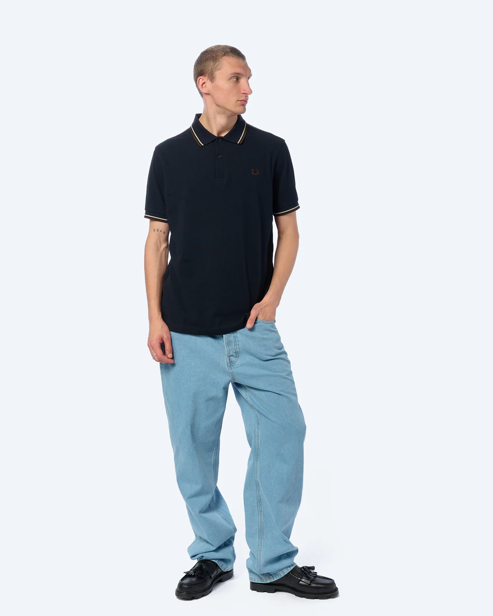 Fred Perry Twin Tipped Polo Shirt Navy/Warm Oat/Burnt Tobacco Fred Perry Twin Tipped Polo Shirt Navy/Warm Oat/Burnt Tobacco