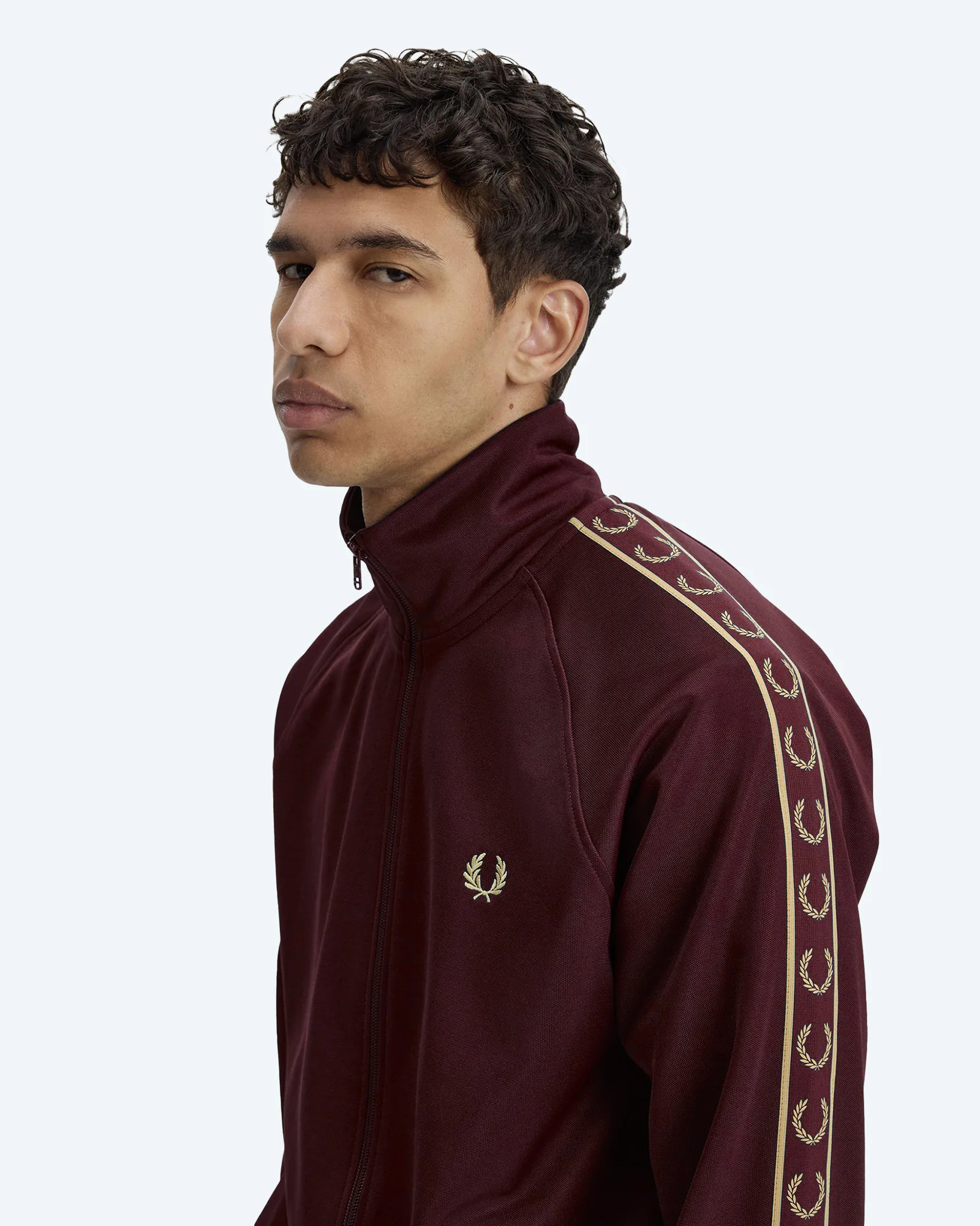 Fred Perry Contrast Taped Track Jacket Oxblood/Champagne