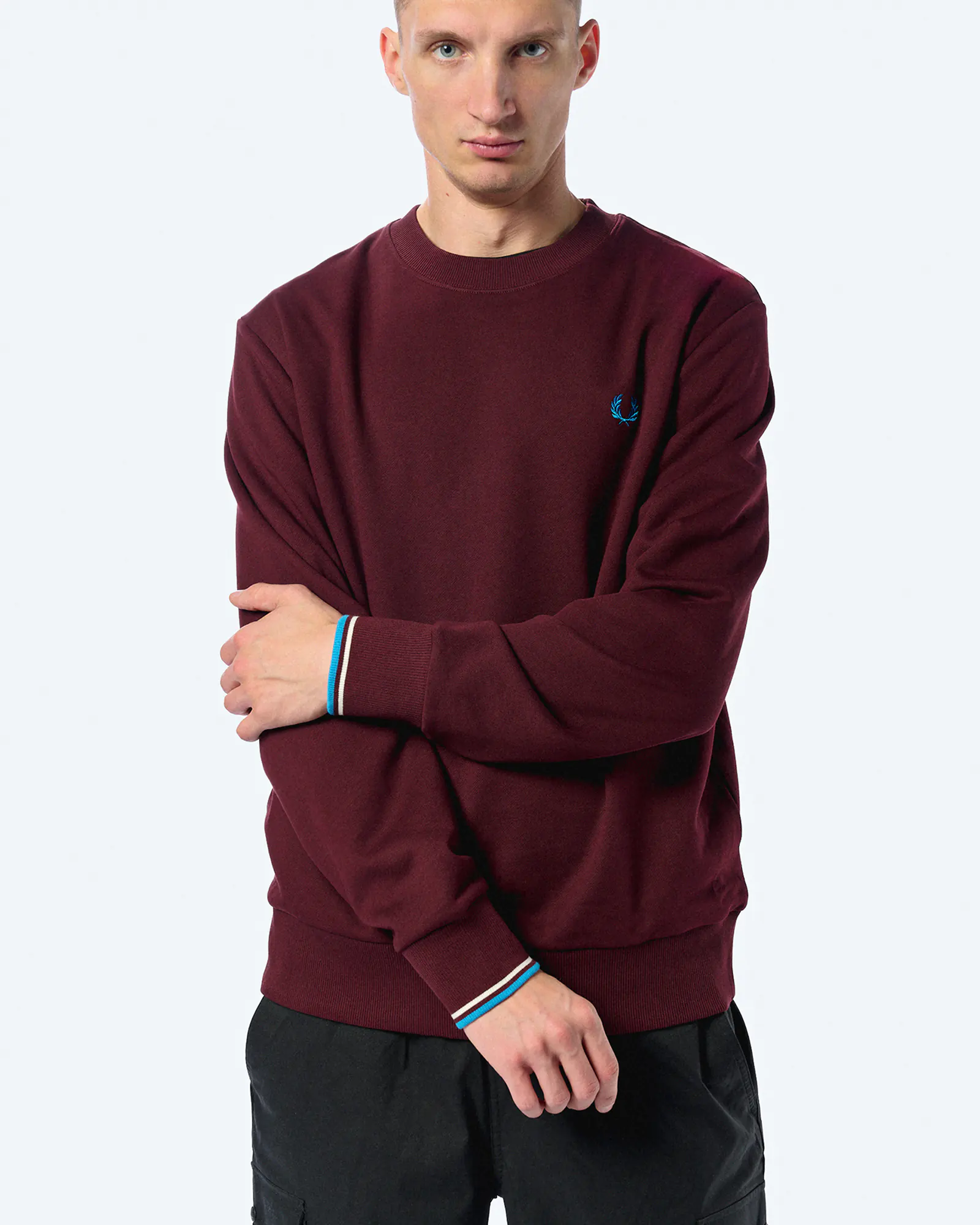 Fred Perry Crew Neck Sweatshirt Oxblood/Ecru/Court Blue