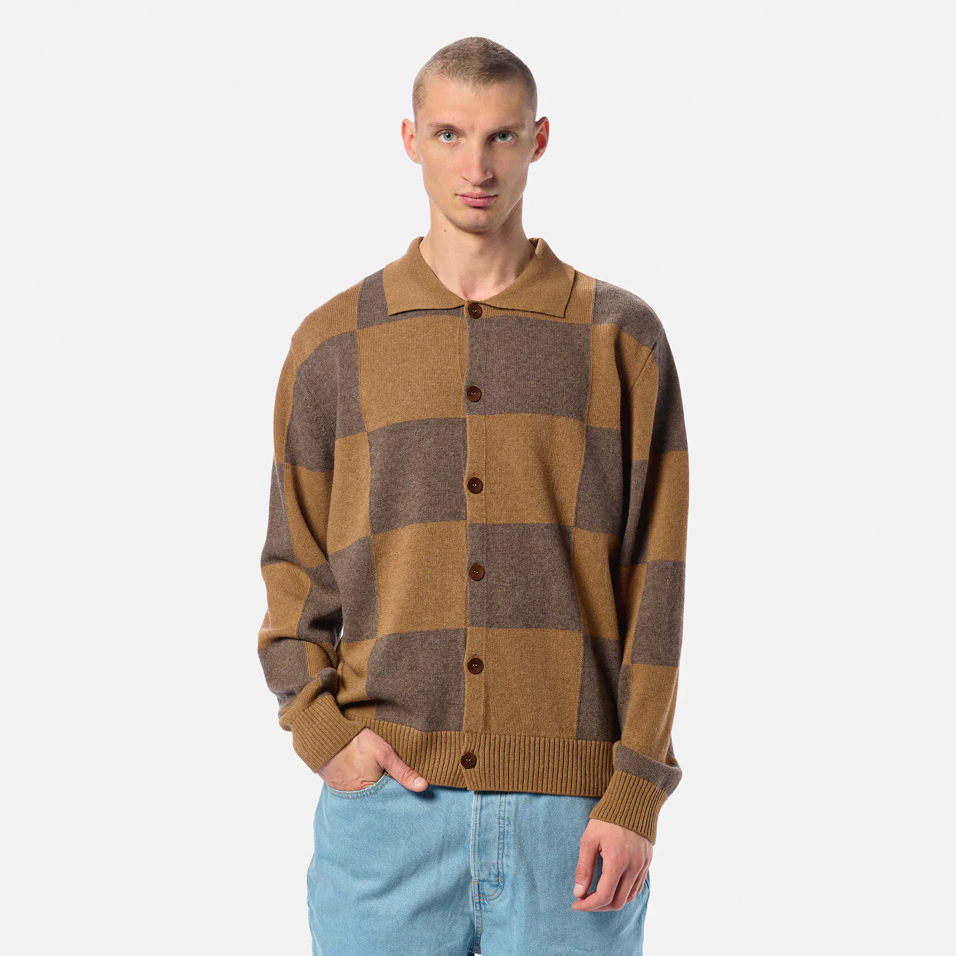 POMPEII Checked Polo Cardigan Chocolate