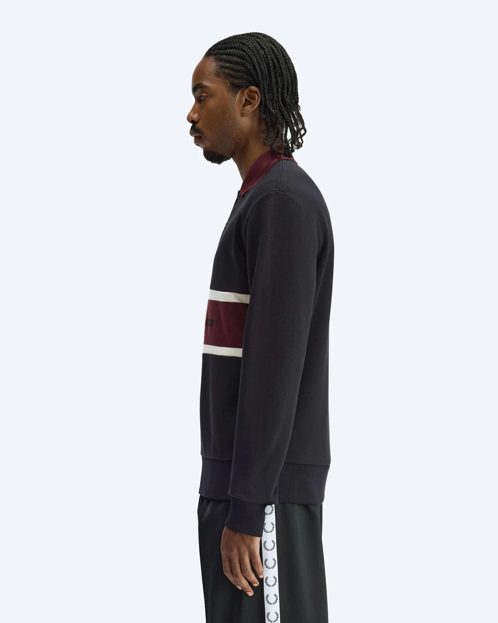 Fred Perry Embroidered Panel Collared Black 