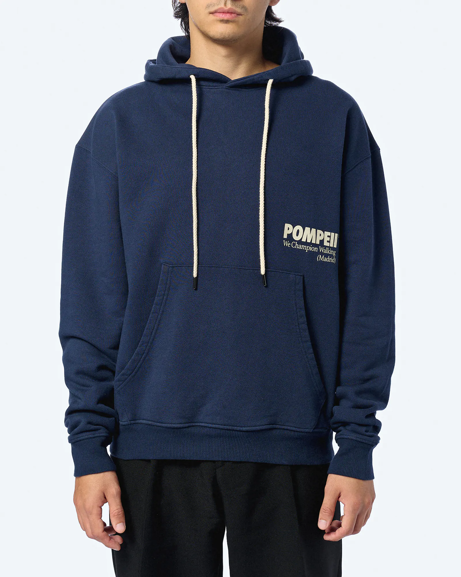 POMPEII Logo Regular Fit Hoodie Navy
