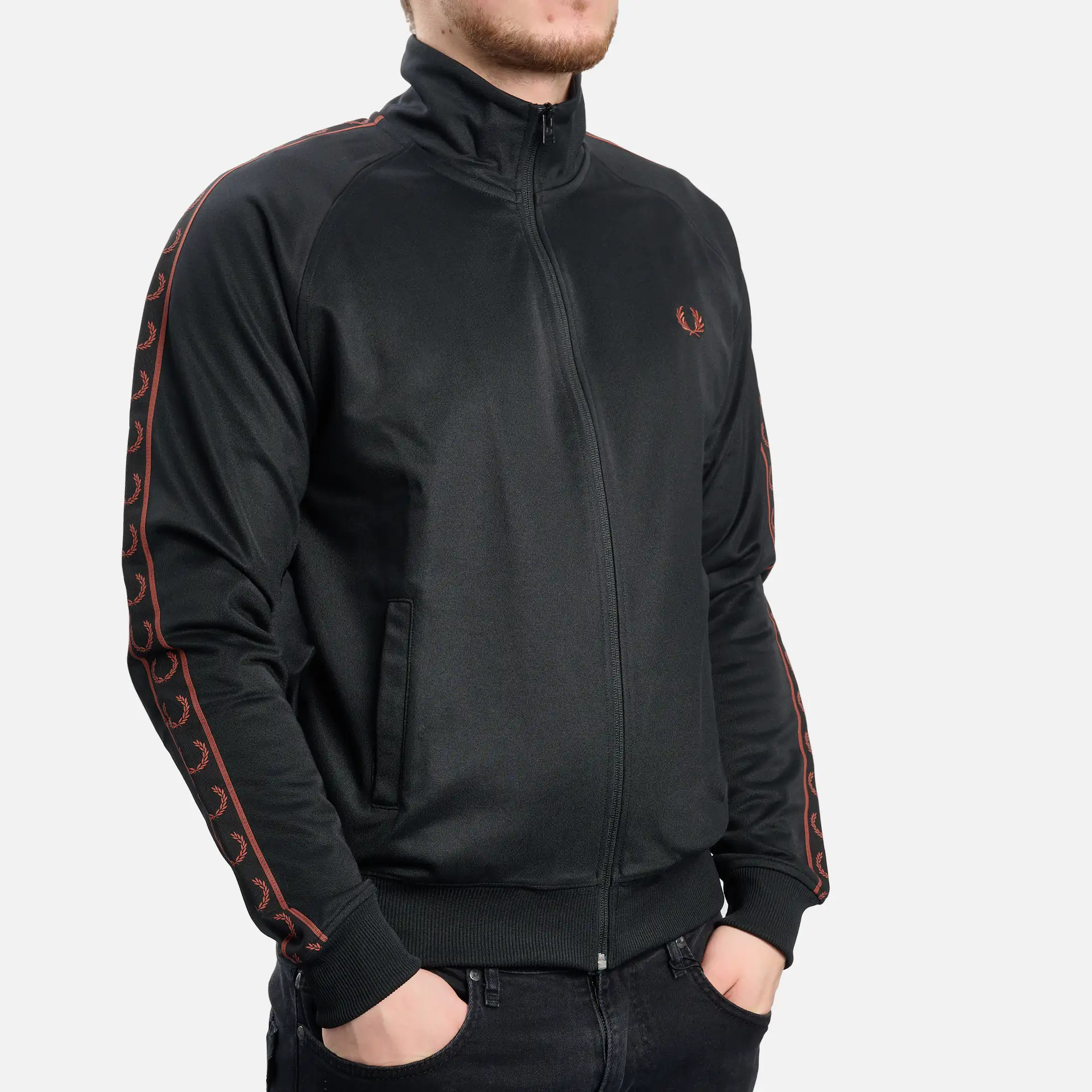 Fred Perry Contrast Taped Track Jacket Black/Whiskey Brown