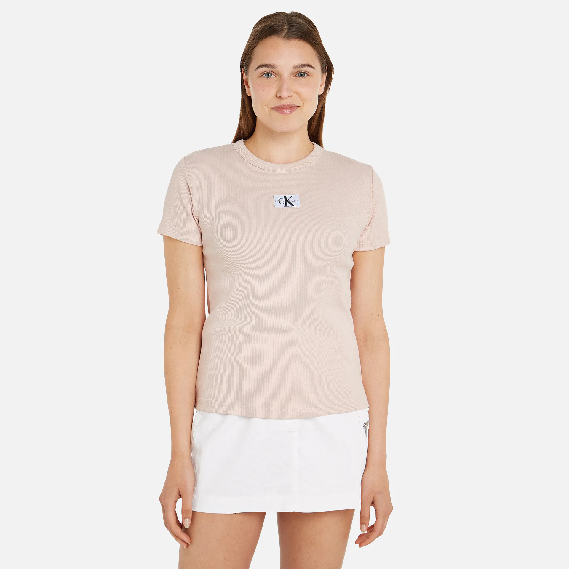 Calvin Klein Jeans Woven Label Rib Slim T-Shirt Sepia Rose