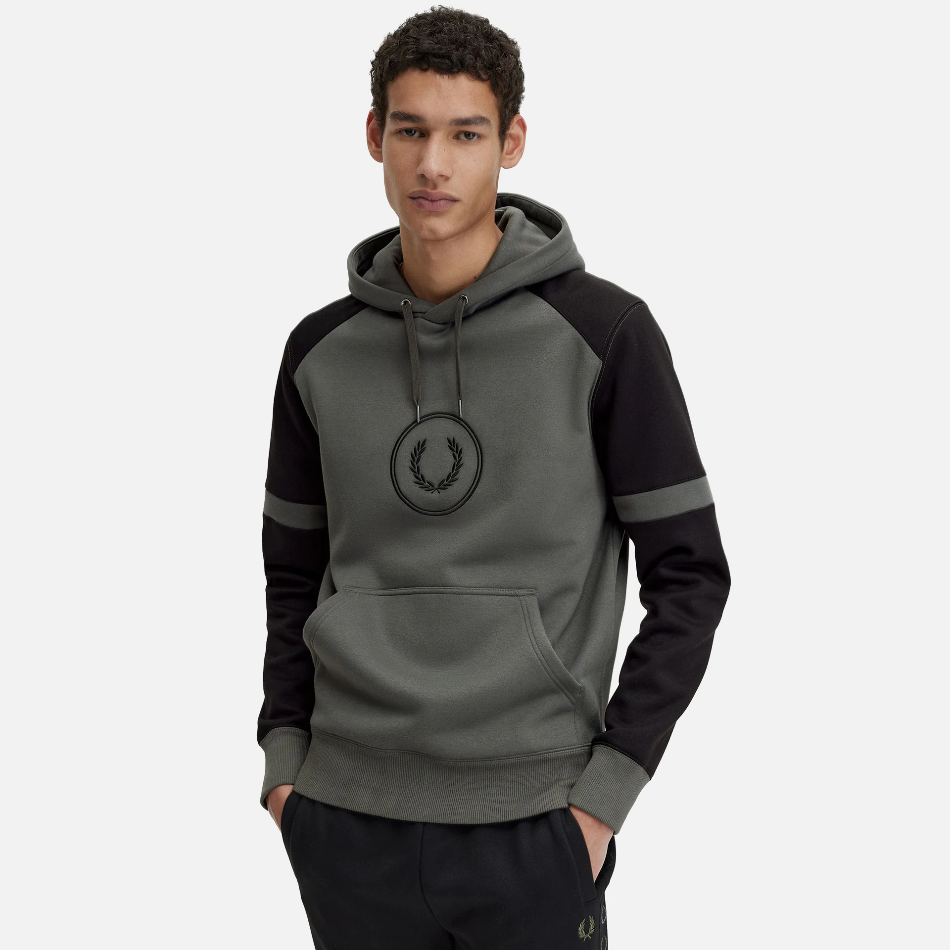 Fred Perry Colour Block Hoodie Field Green