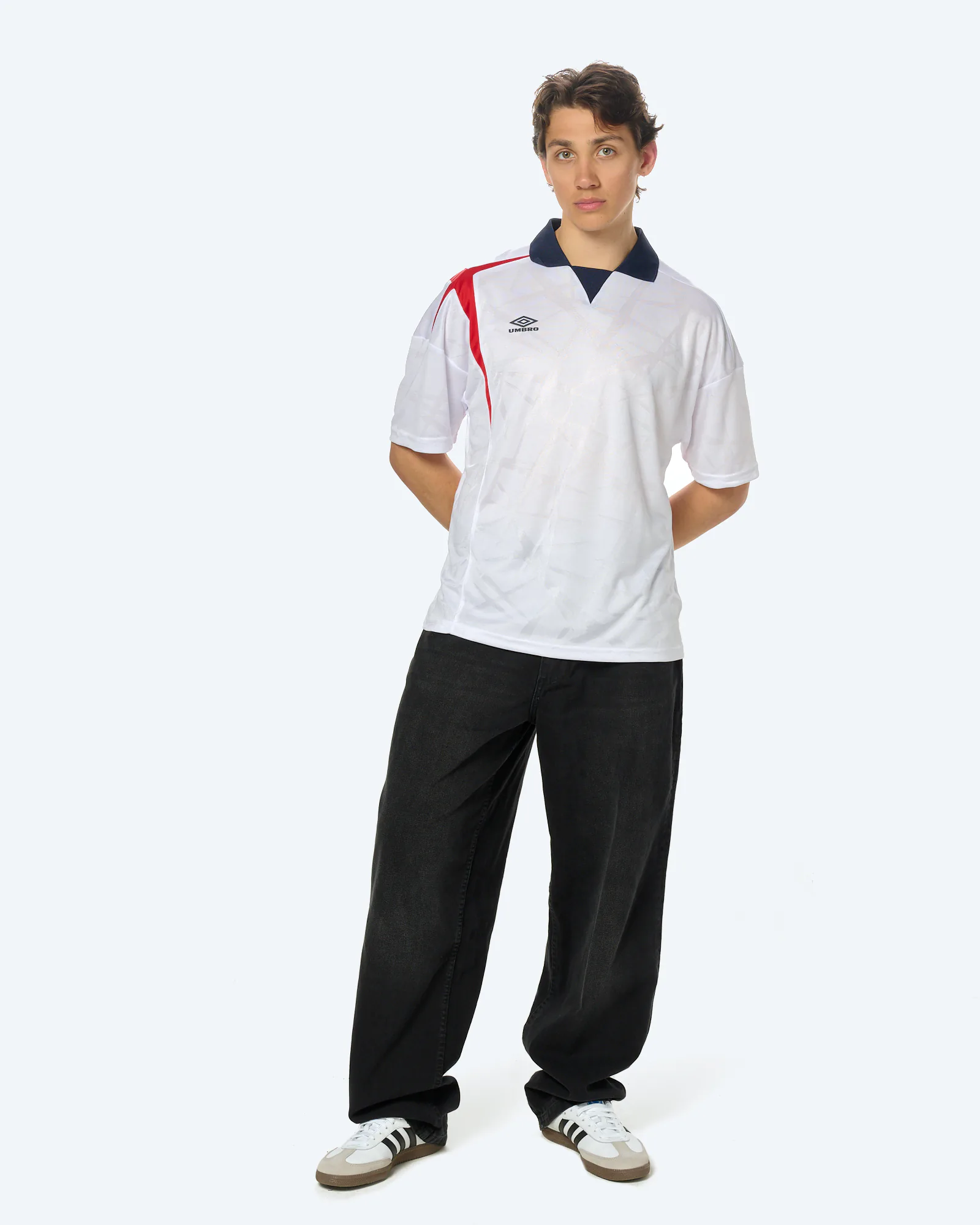 Umbro Boxy Football Shirt Brilliant White/Baritone Blue/Goji Berry