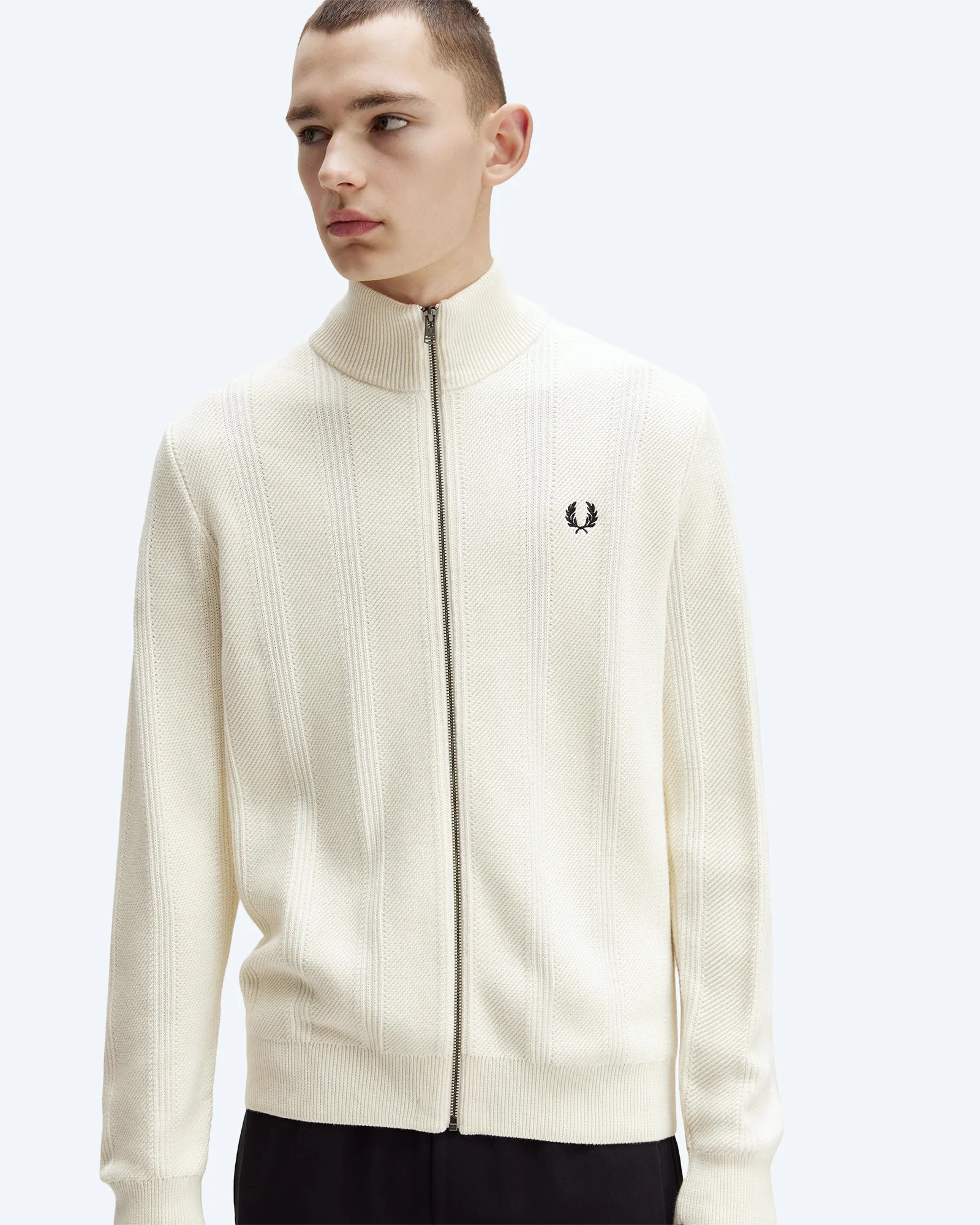Textured Zip Through Cardigan Ecru