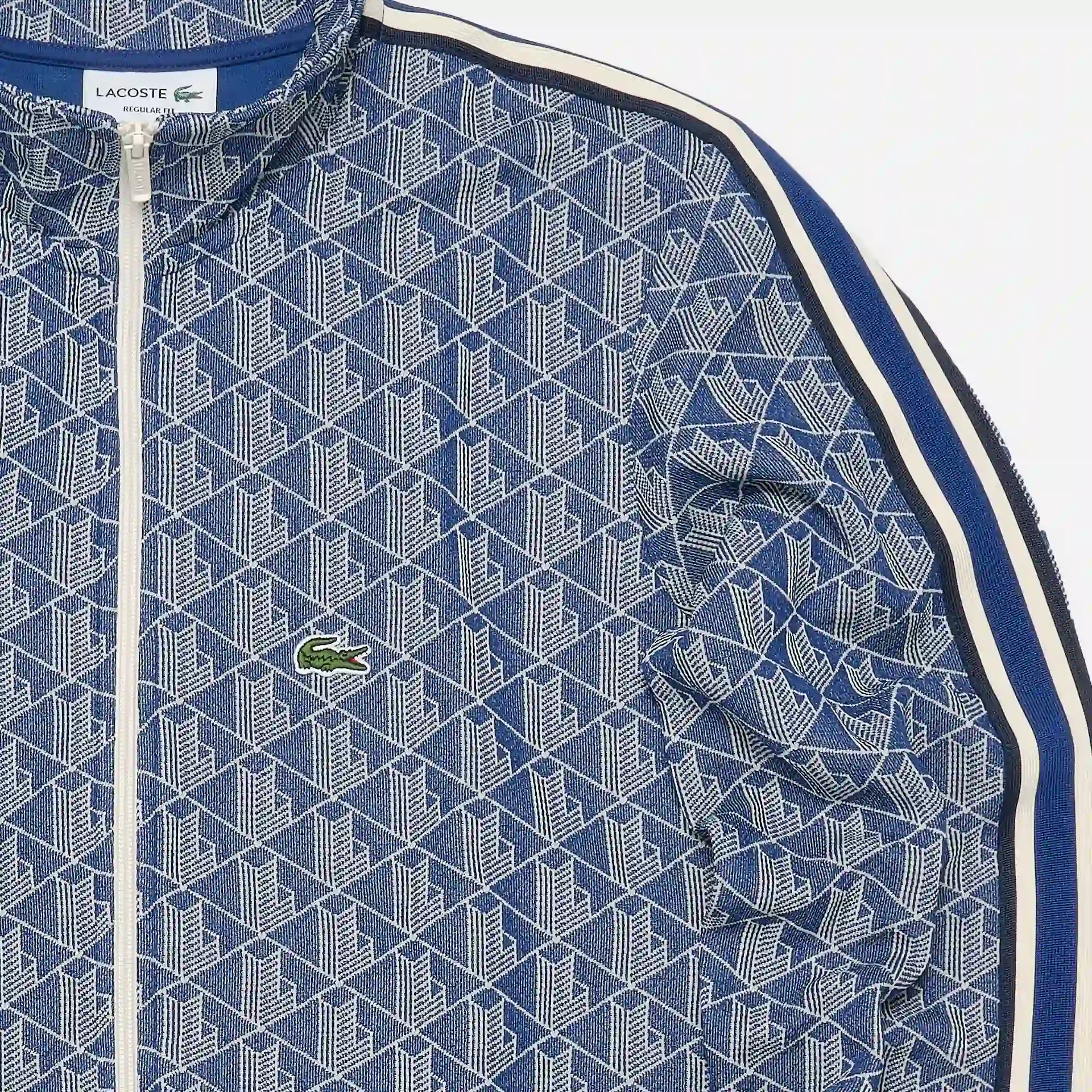 Lacoste Monogram and Stripe Band Zipped Sweatjacket Methylene/Flour