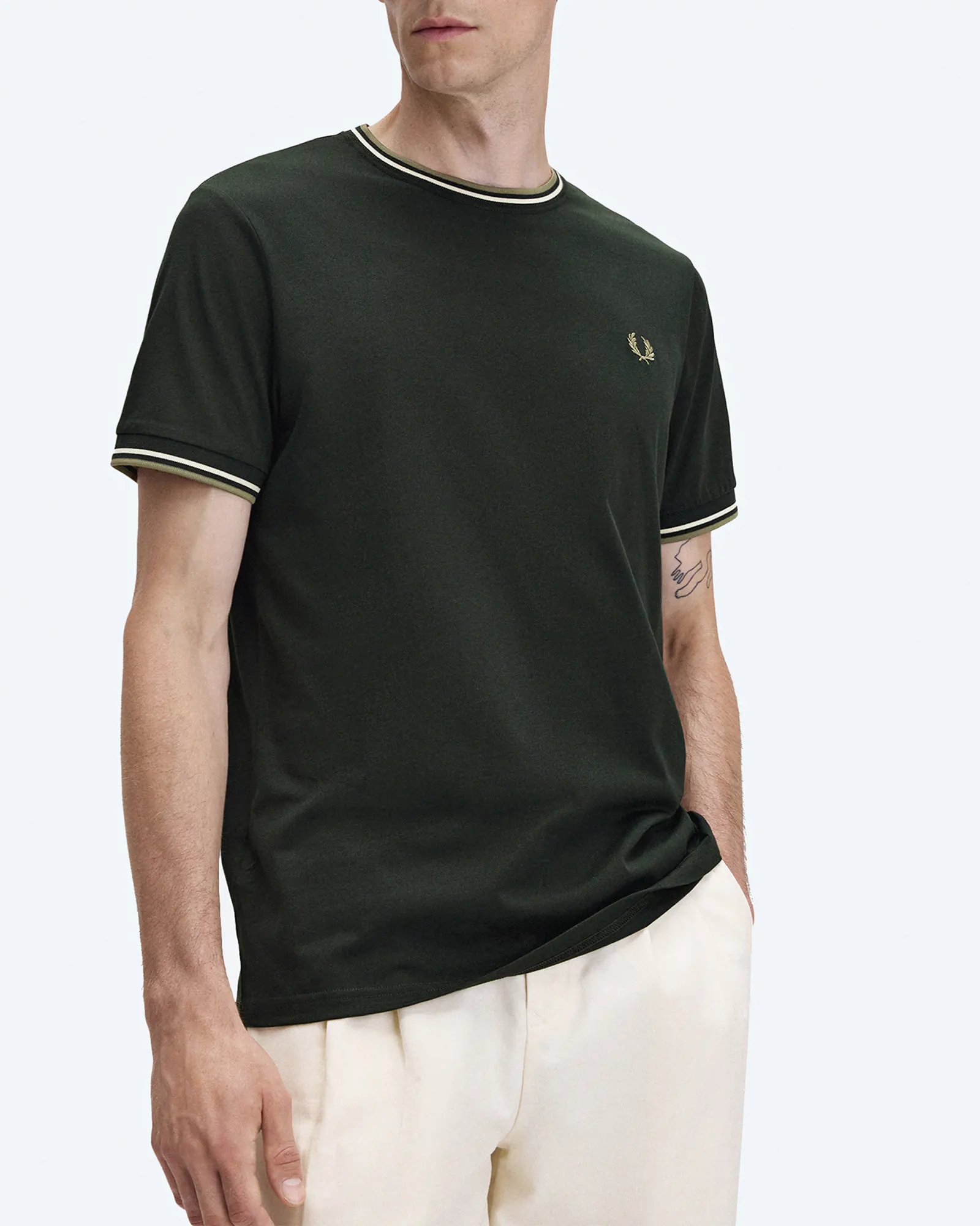 Fred Perry Twin Tipped T-Shirt Night Green/Light Ecru/Olive Mint Fred Perry Twin Tipped T-Shirt Night Green/Light Ecru/Olive Mint