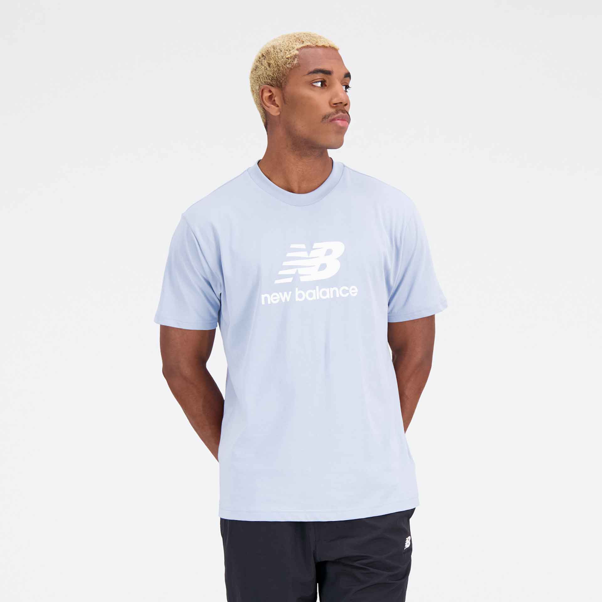 New Balance Essentials Stacked Logo Cotton Jersey T-Shirt Light Blue