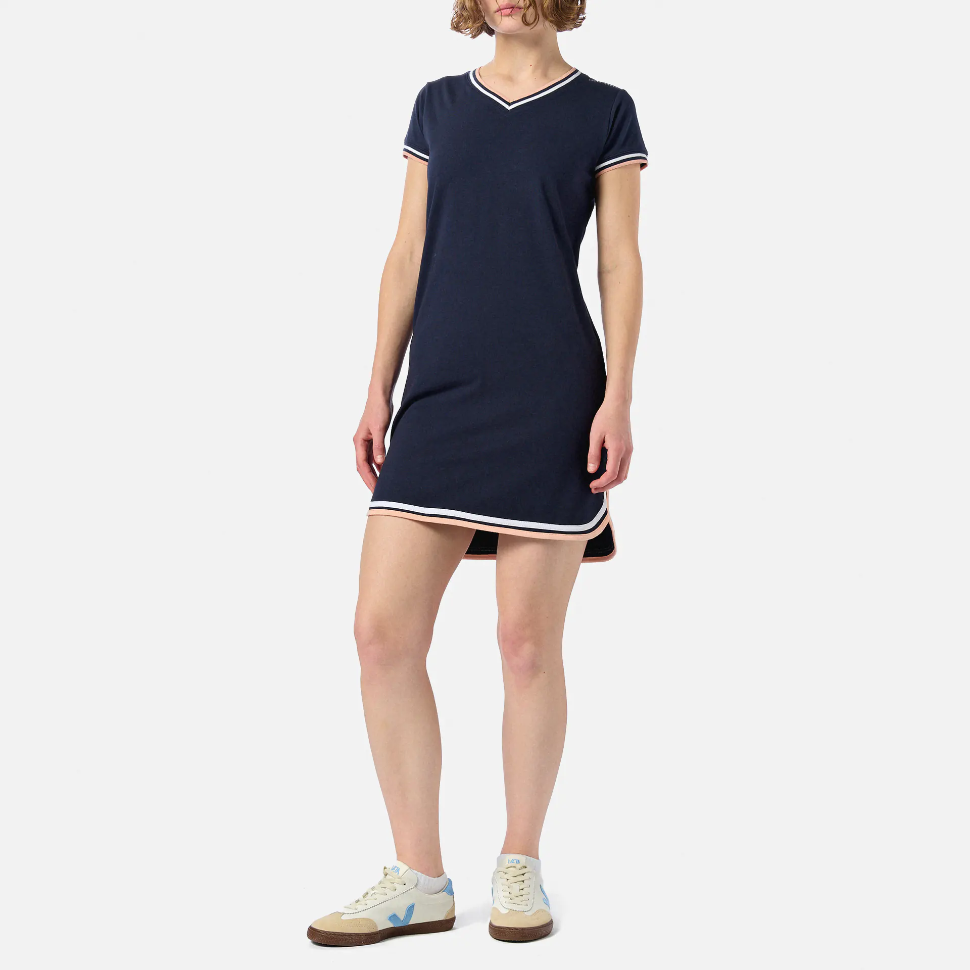 Kleinigkeit Görls Skörti V-Neck Dress Navy/Rosa Stripe