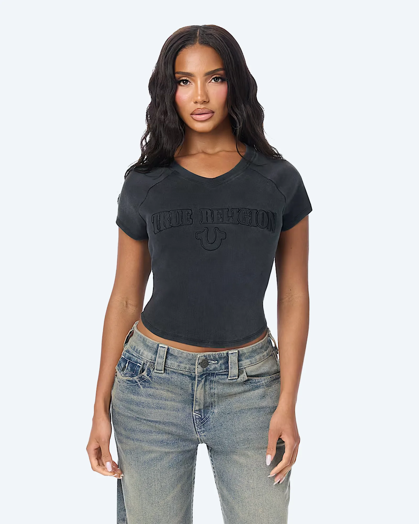 Embroidered Washed Rib Baby T-Shirt Black