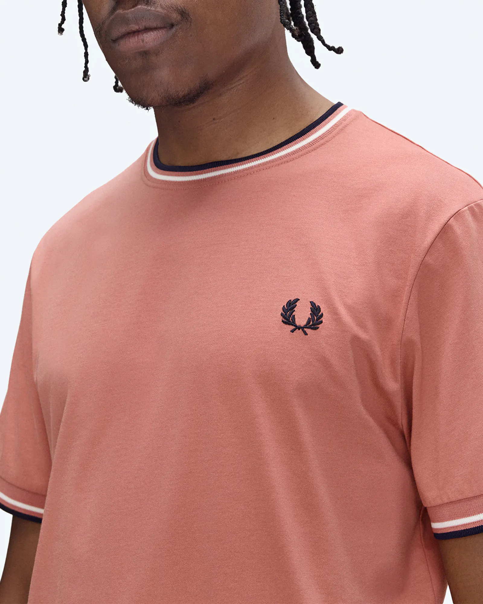 Fred Perry Twin Tipped T-Shirt Putty Pink/Ecru/Navy Fred Perry Twin Tipped T-Shirt Putty Pink/Ecru/Navy