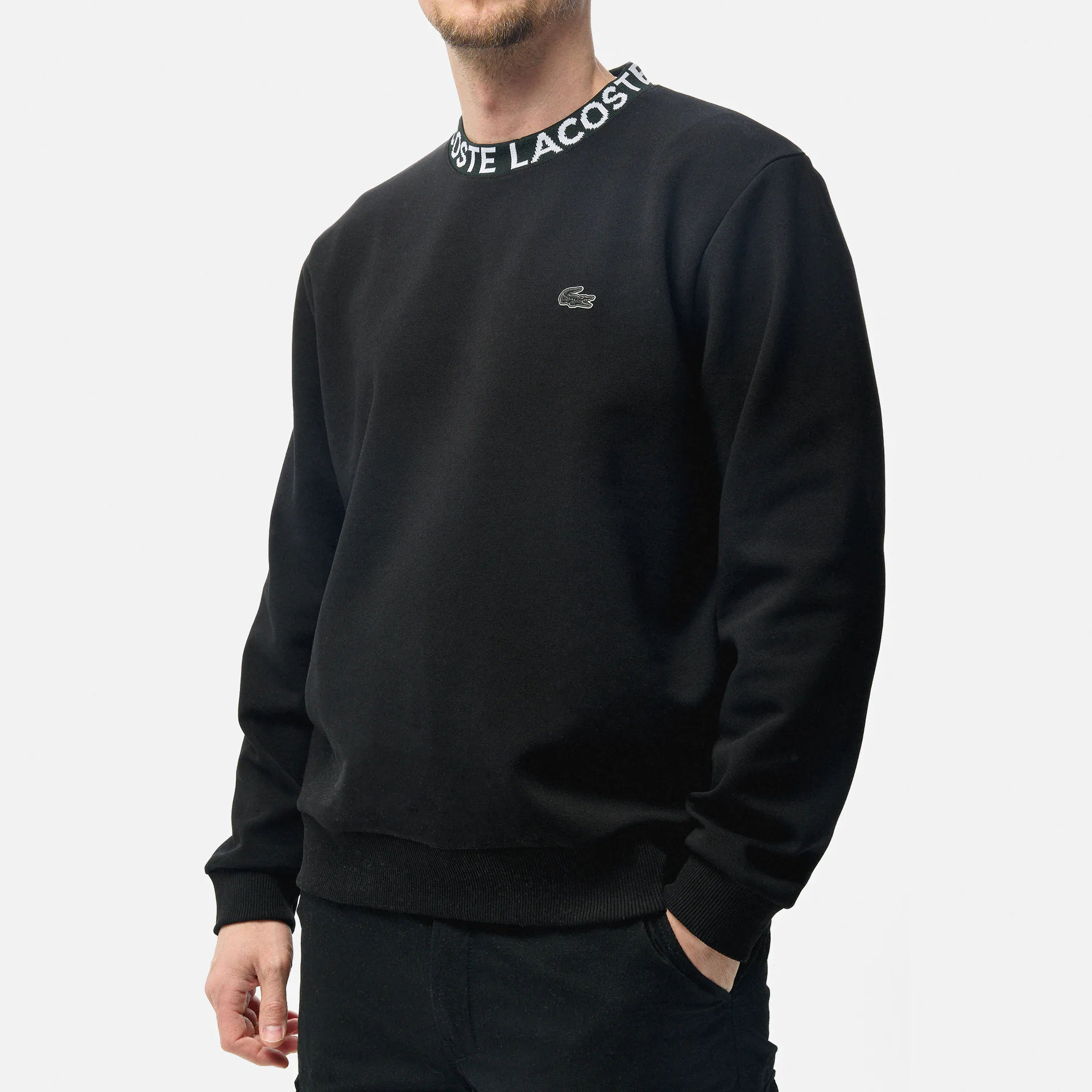  Lacoste Logo Jacquard Collar Sweatshirt Black