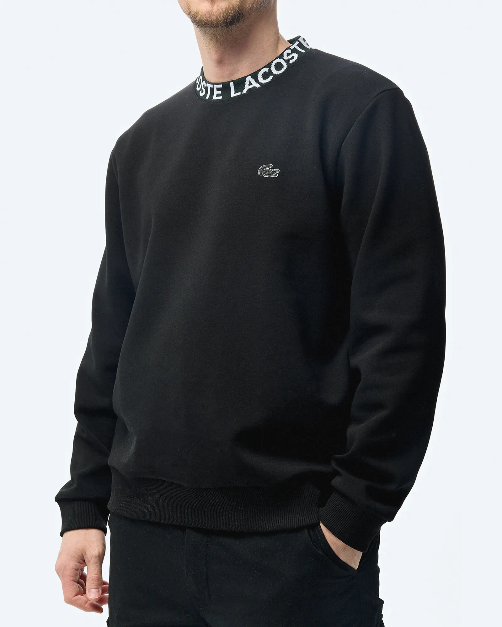 Lacoste Logo Jacquard Collar Sweatshirt Black - Main Image
