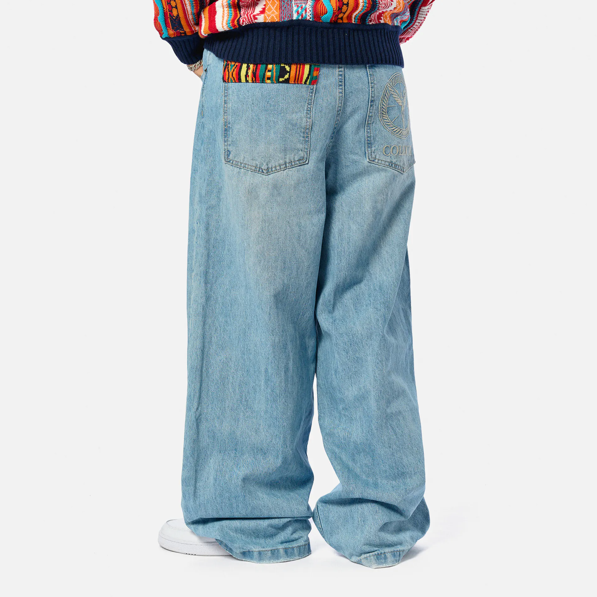 Colucci Baggy Jeans Pants Knit Detail Light Blue