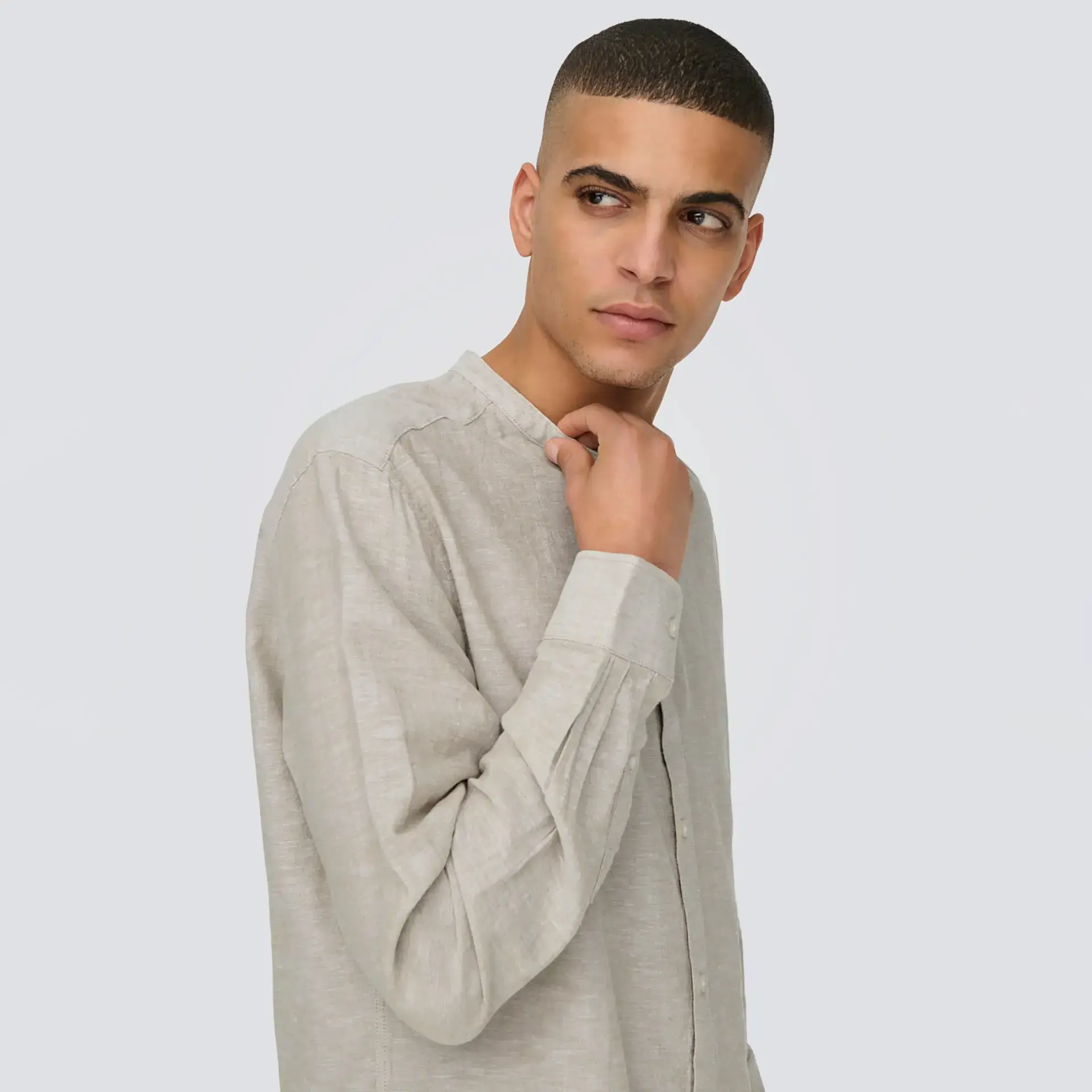 Only & Sons onScaiden Solid Linen Mao Shirt Chinchilla