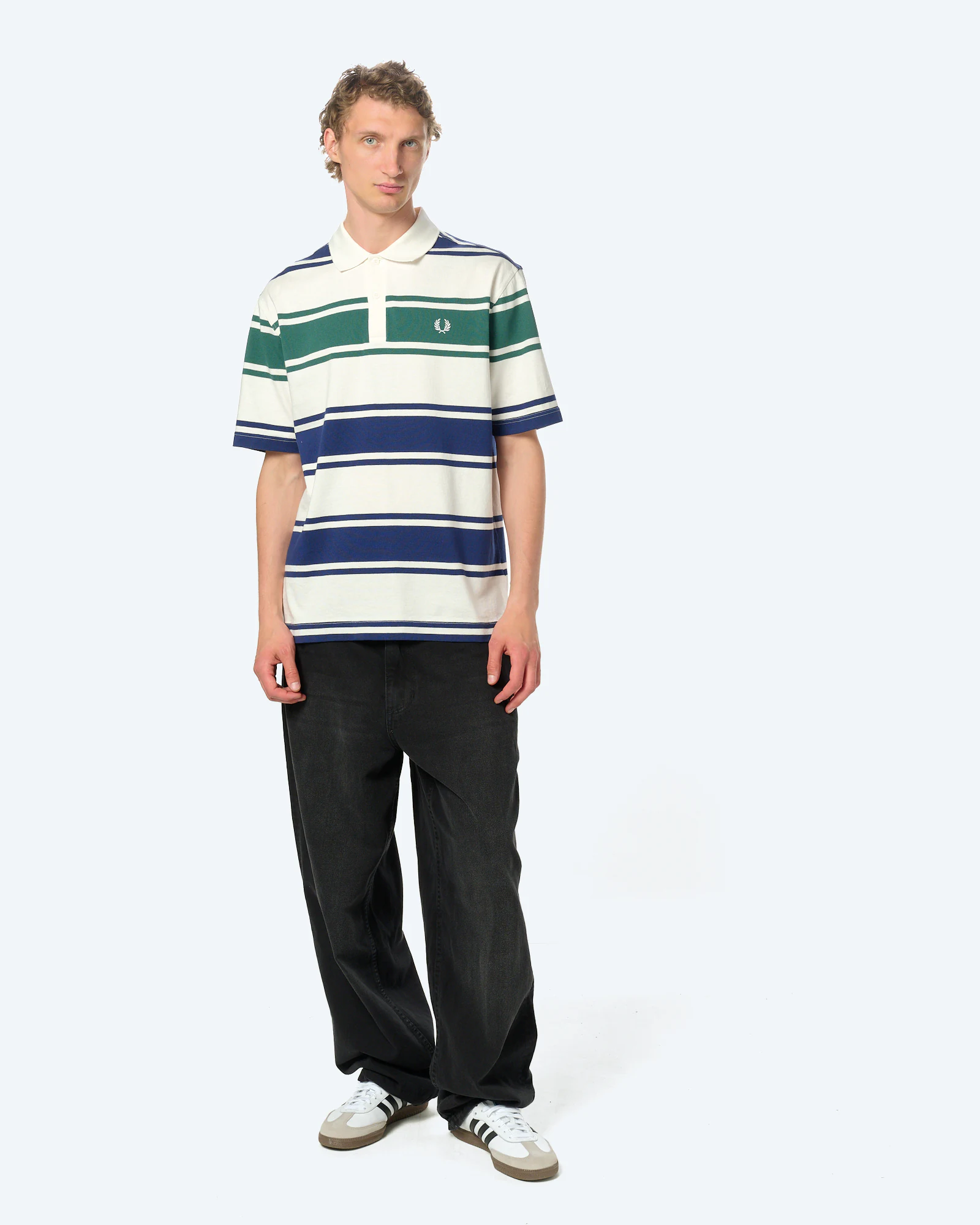 Fred Perry Relaxed Striped Polo Shirt Snow White