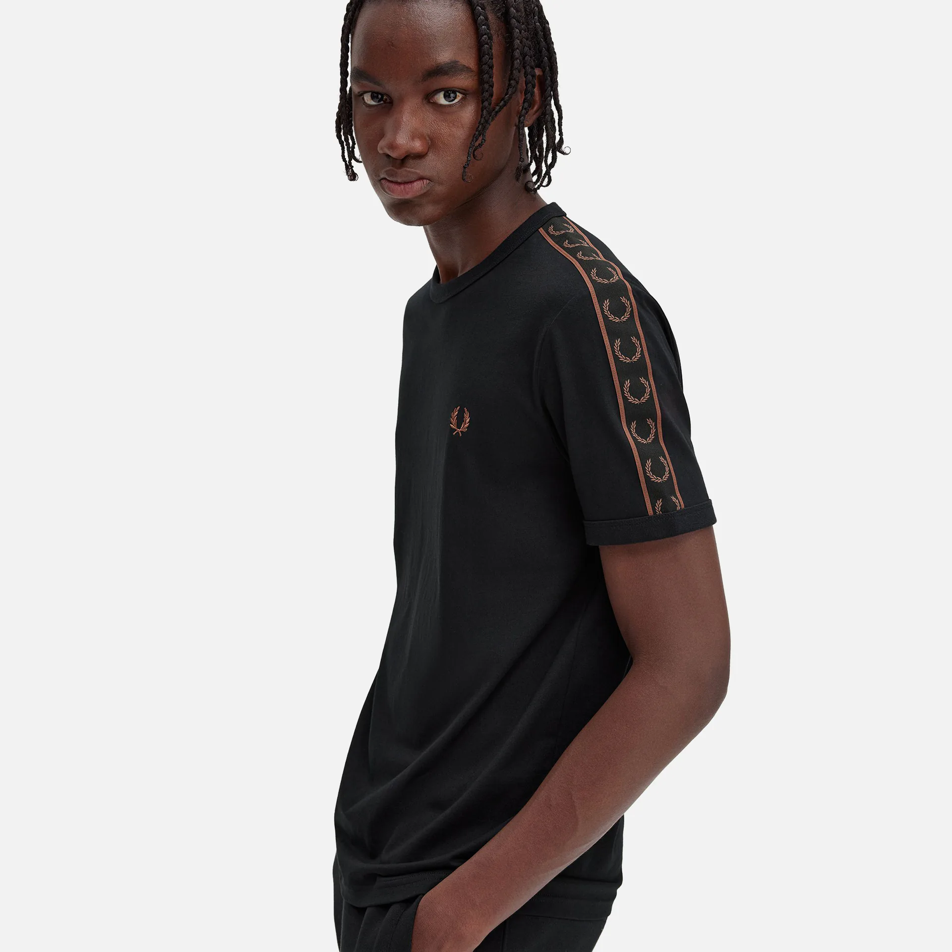 Fred Perry Contrast Tape Ringer T-Shirt Black/Whiskey Brown