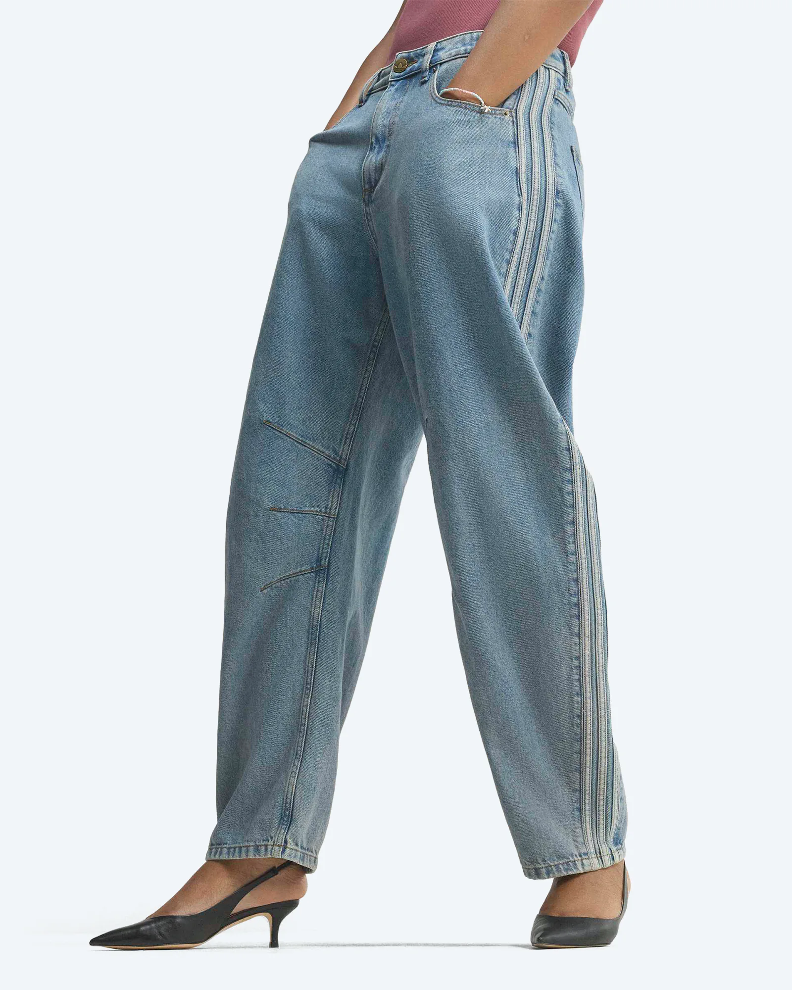 Originals High Rise Barrel Jeans Worn Blue Denim
