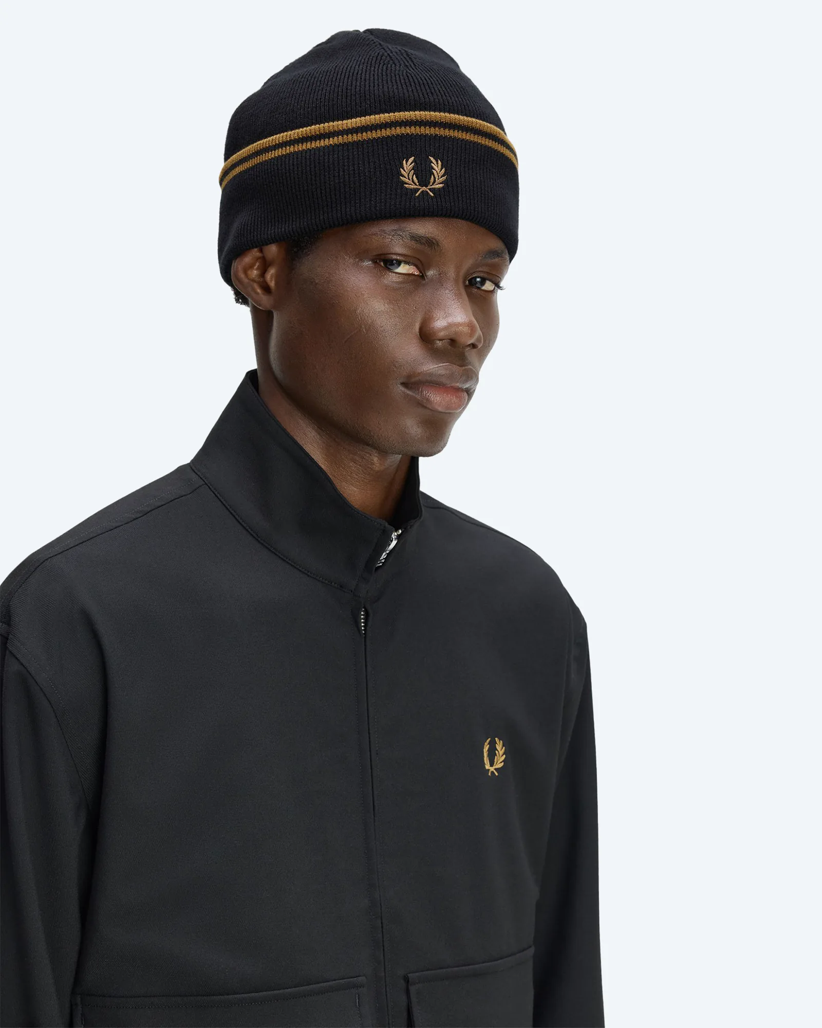 Twin Tipped Merino Wool Beanie Black/Dark Caramel