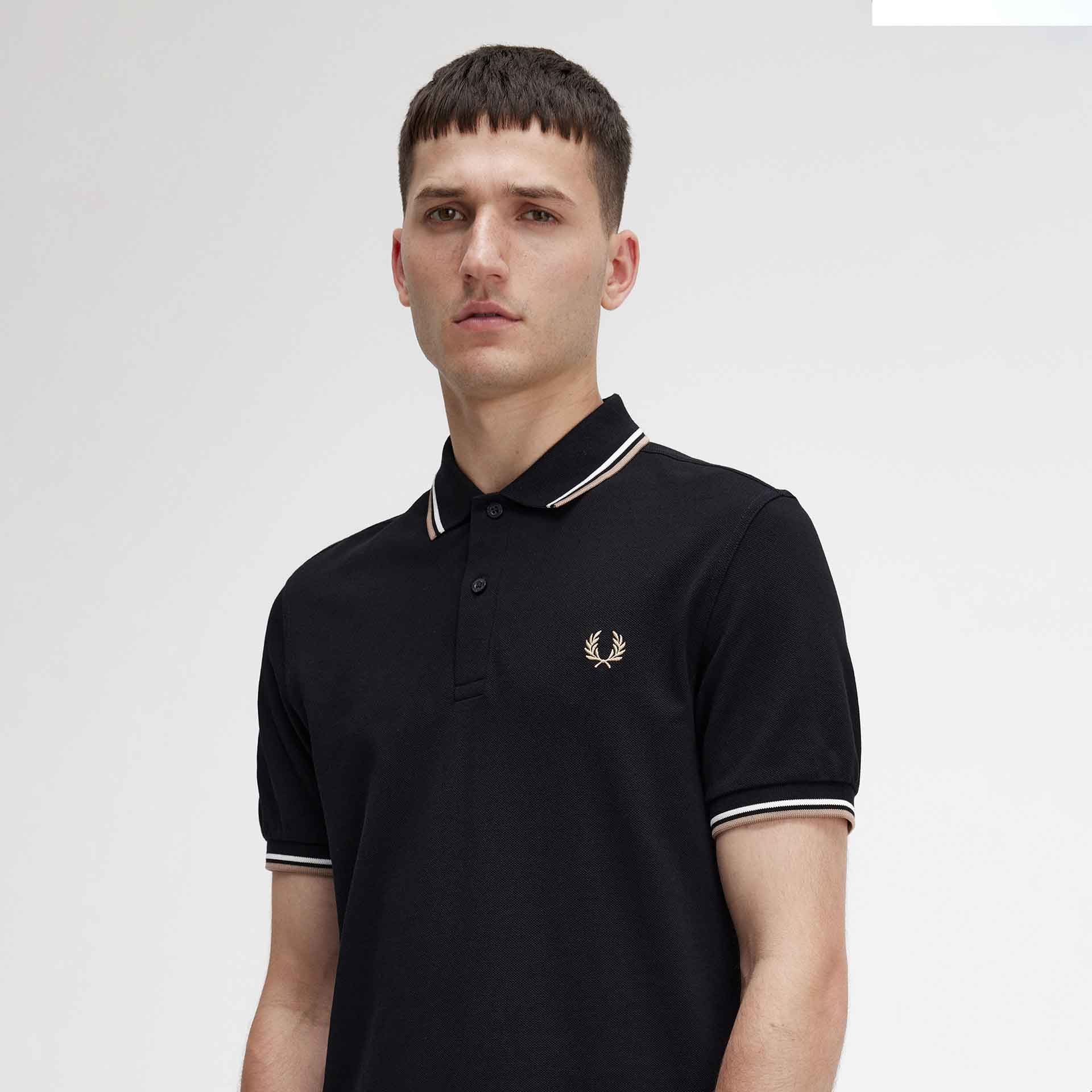 Fred Perry Twin Tipped Polo Shirt Black/Snow White/Warm Stone