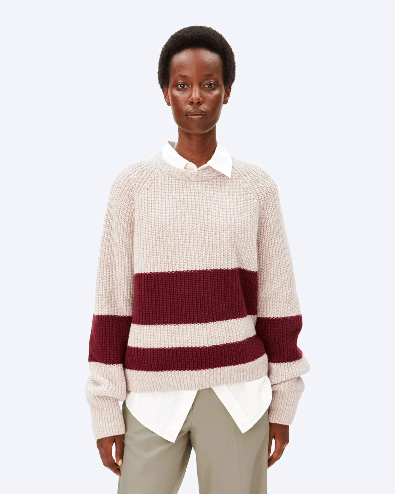 Rib Striped Knit Sweatshirt Honey Melange/Velvet Red