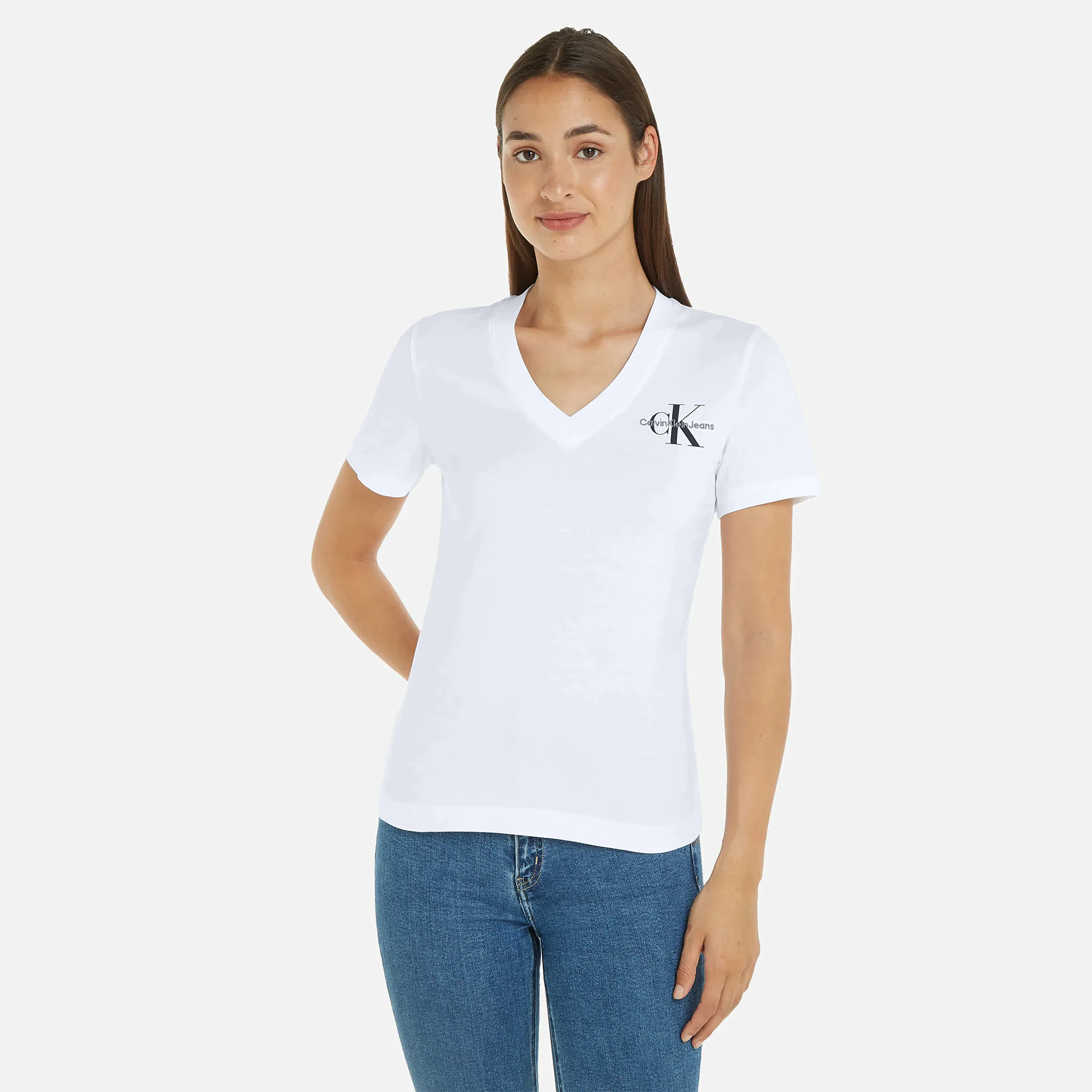 Calvin Klein Jeans Monologo Slim V-Neck T-Shirt Bright White